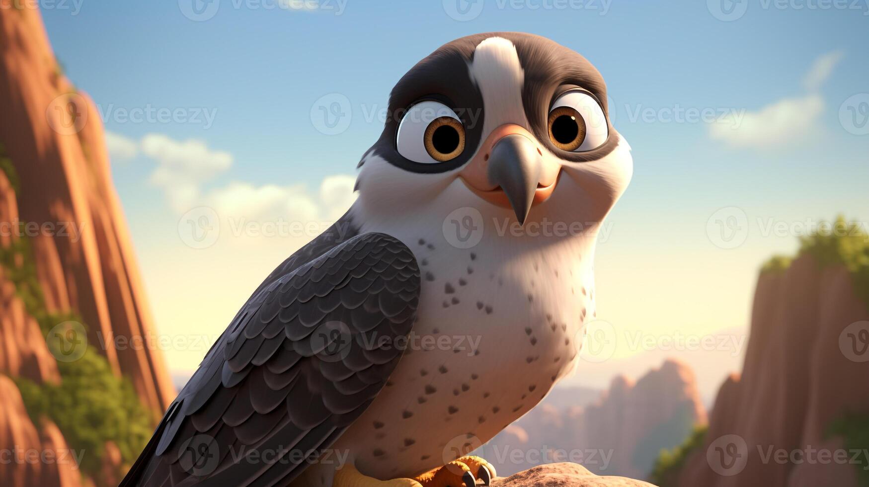 uma fofa pequeno peregrino falcão dentro Disney desenho animado estilo. generativo ai foto