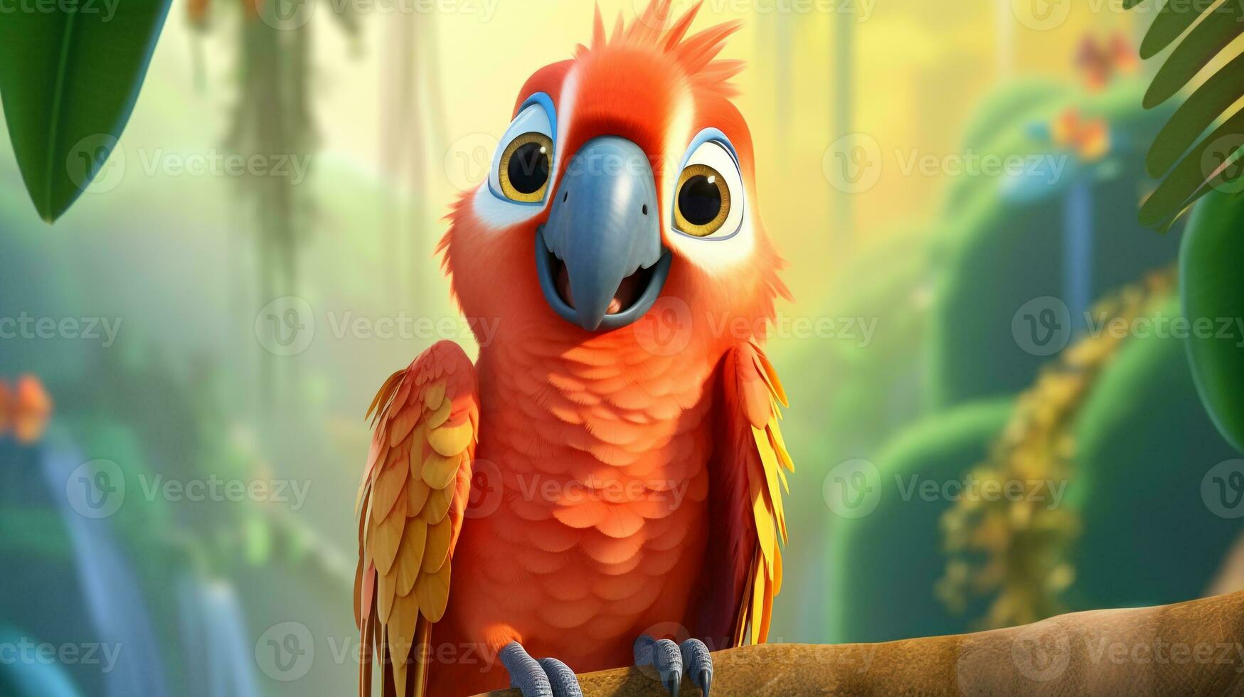 uma fofa pequeno papagaio dentro Disney desenho animado estilo. generativo ai foto