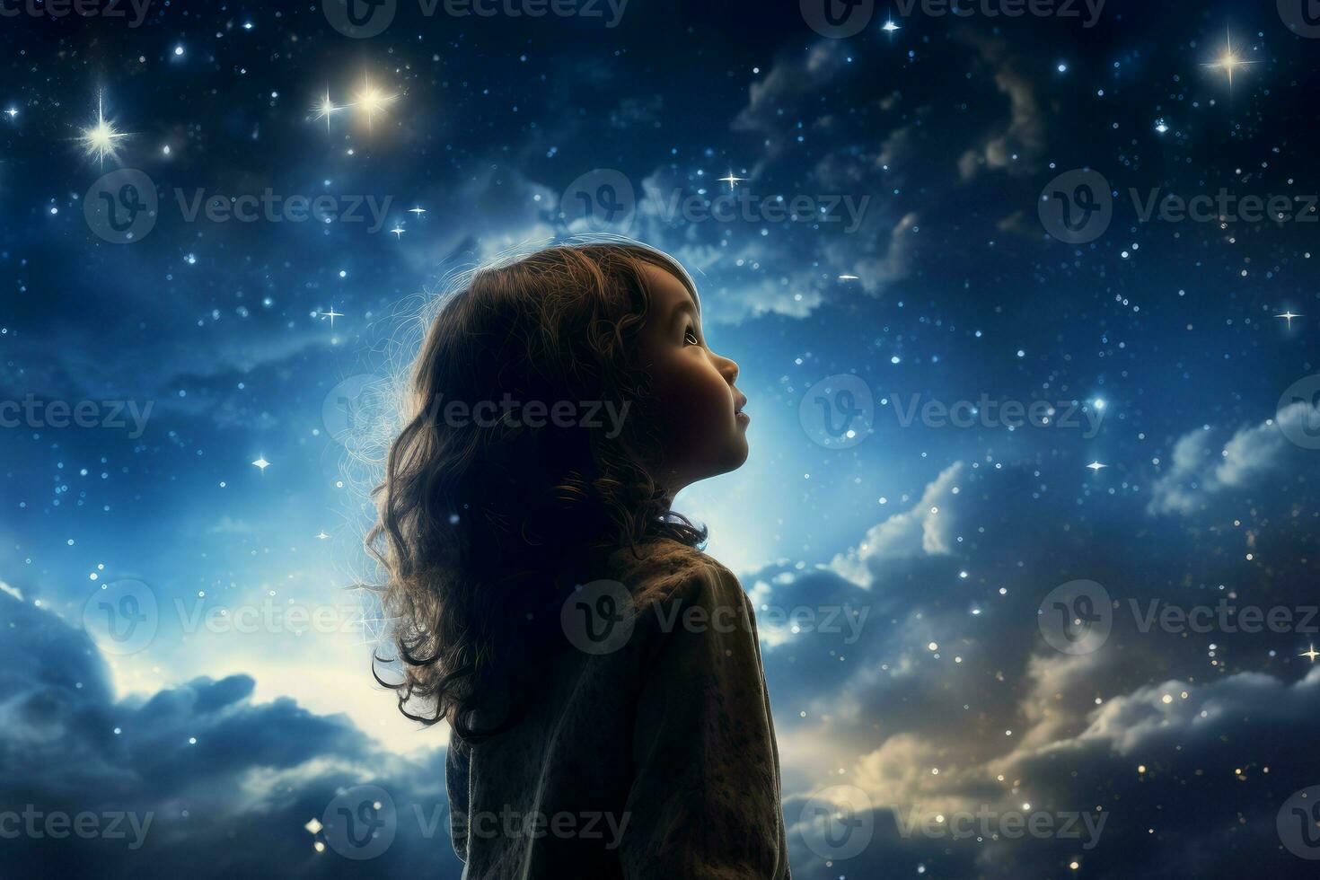 pasmo astrônomo criança estrelado céu noite. gerar ai foto