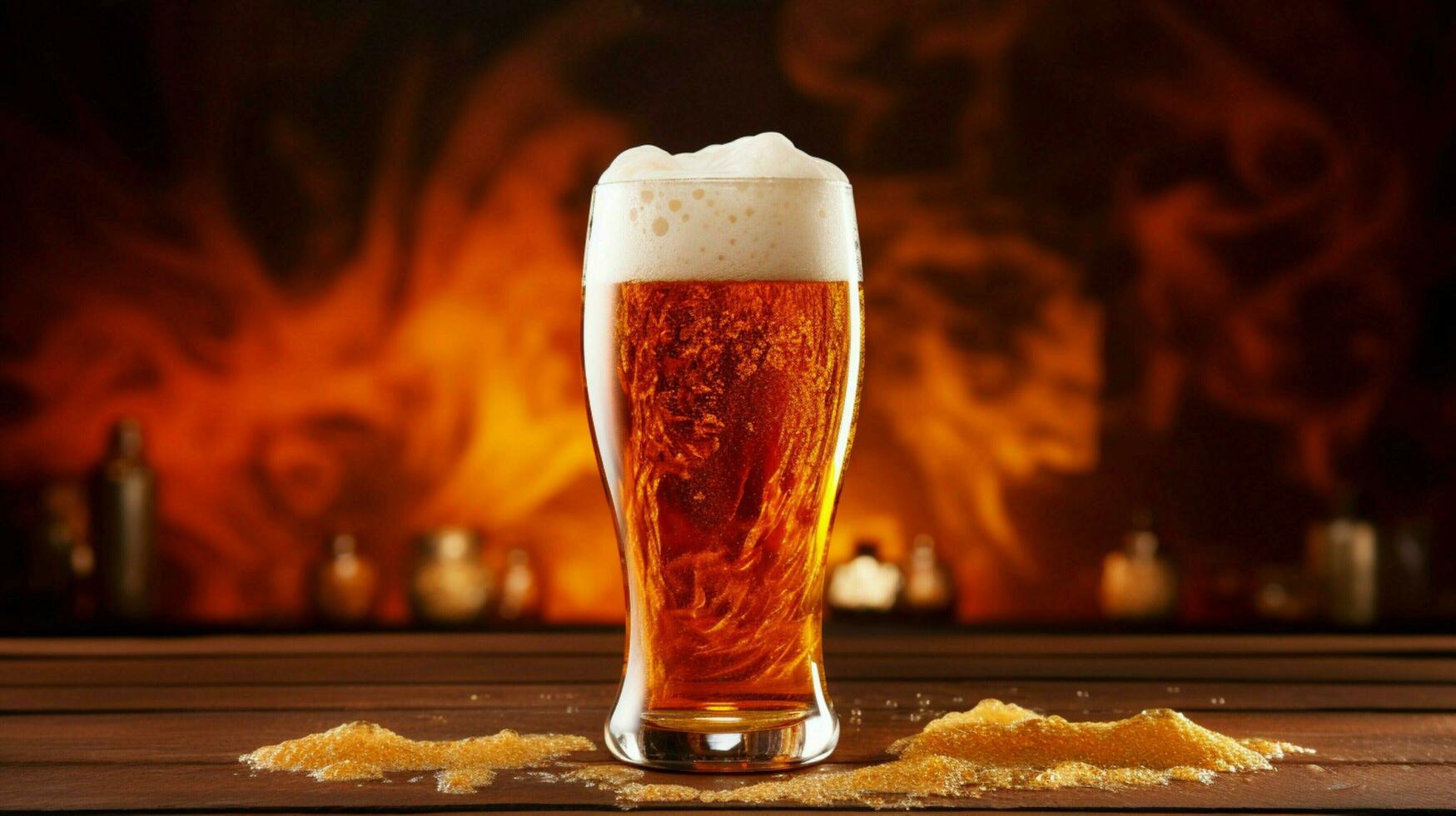 uma espumoso Cerveja dentro uma ouro cerveja vidro foto