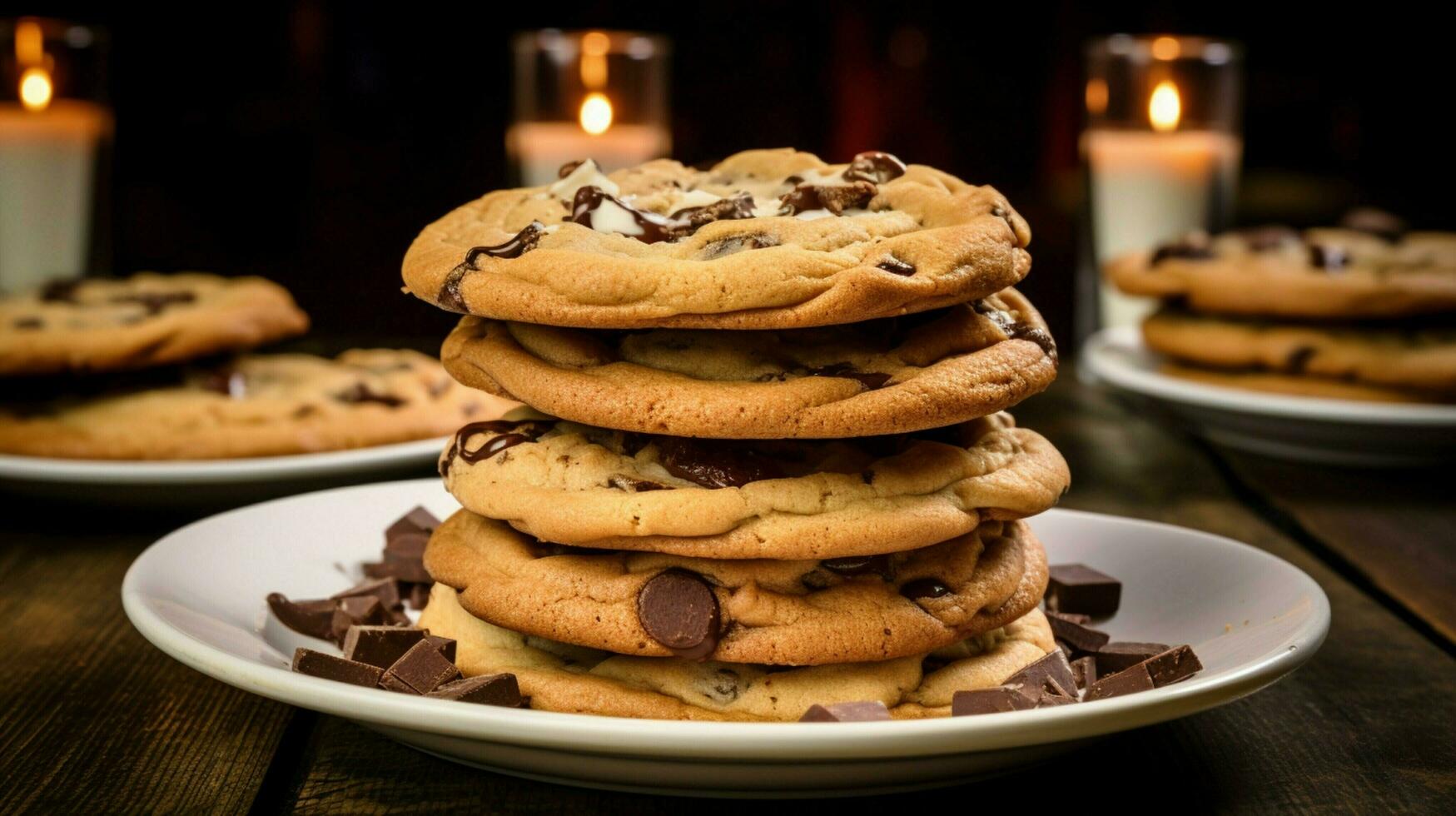 uma caseiro gourmet sobremesa uma pilha do chocolate lasca cozinhar foto