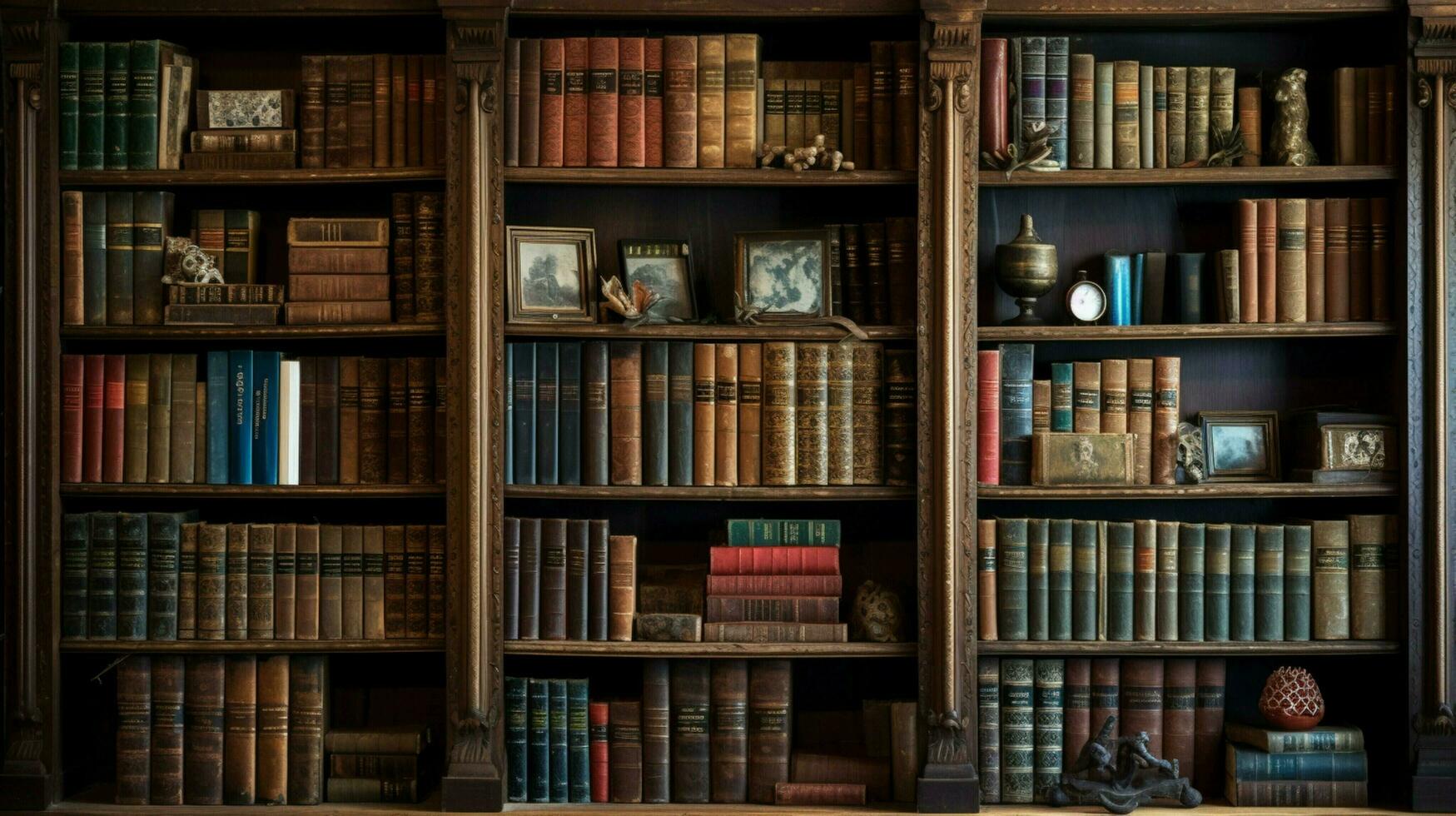 Antiguidade livro coleção em velho formado estante de livros foto