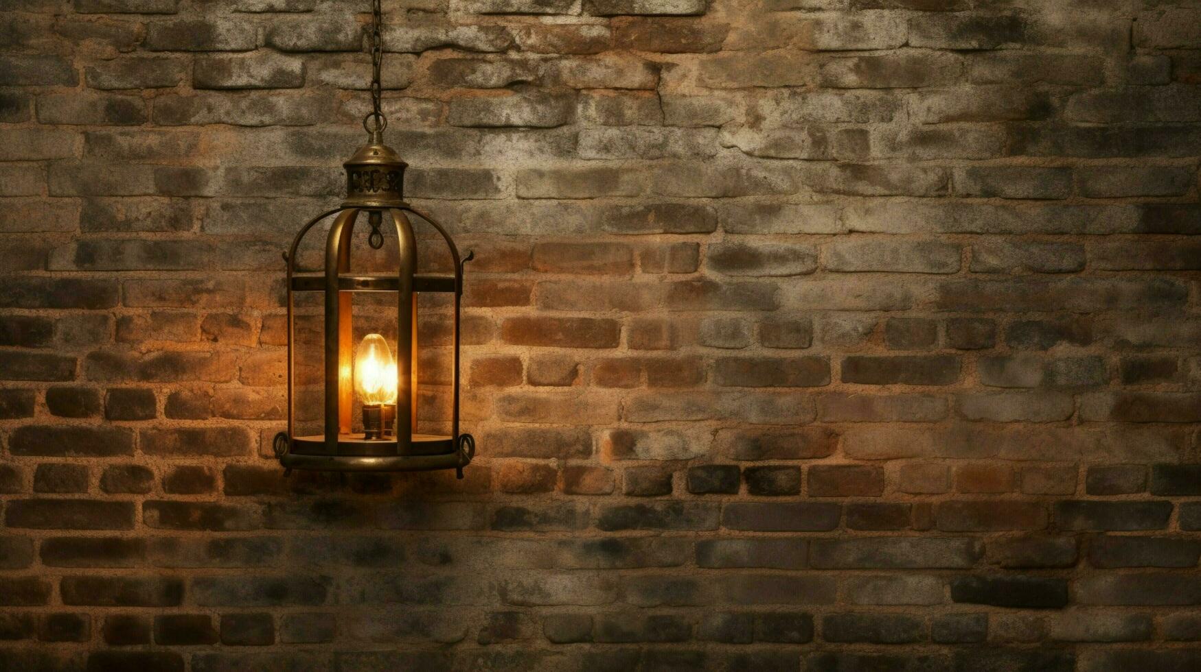 Antiguidade lanterna ilumina rústico tijolo parede foto