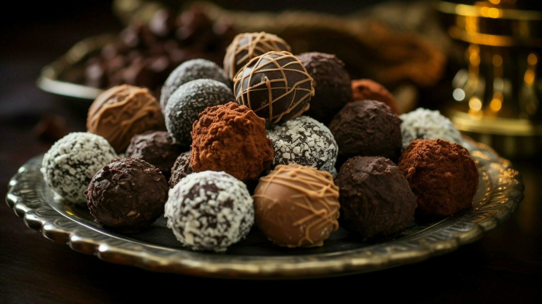 Sombrio chocolate trufas dentro uma gourmet coleção foto