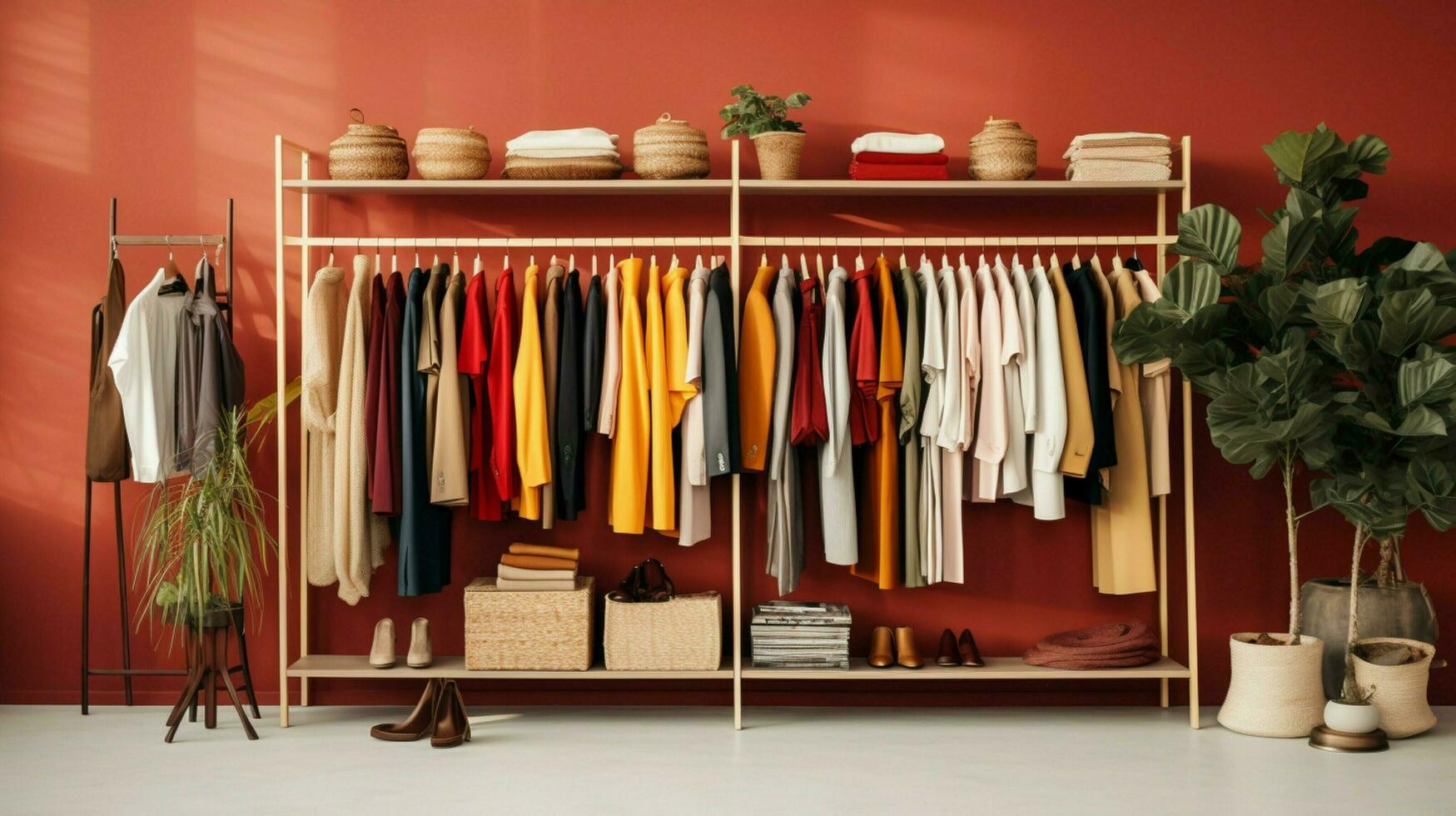 elegante roupas coleção suspensão dentro moderno boutique foto