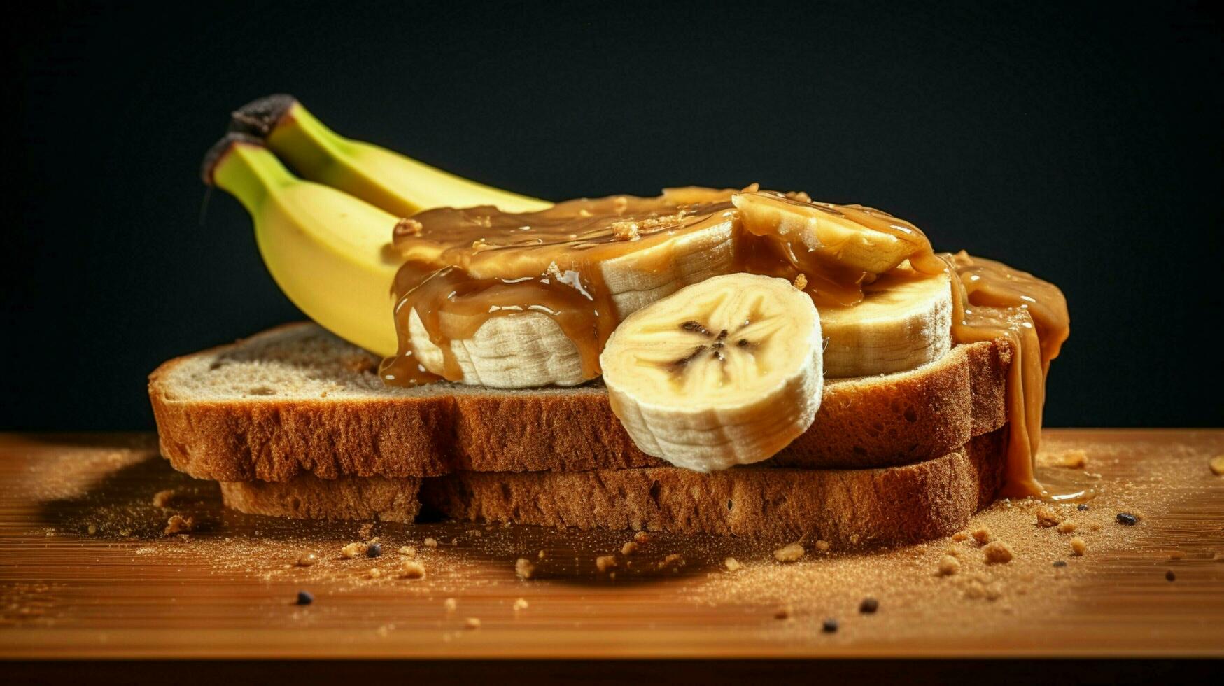 fresco banana fatia em todo trigo pão uma saudável lanche foto