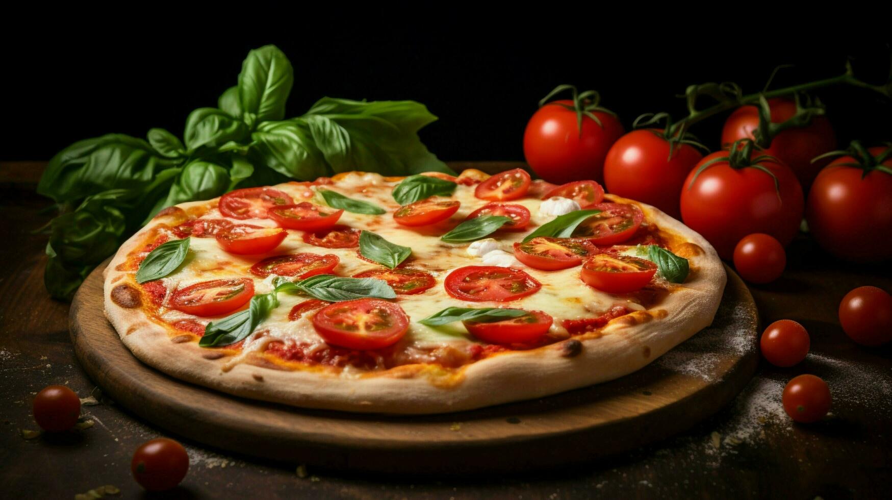 recentemente cozido pizza com mozzarella tomate e vegetal foto