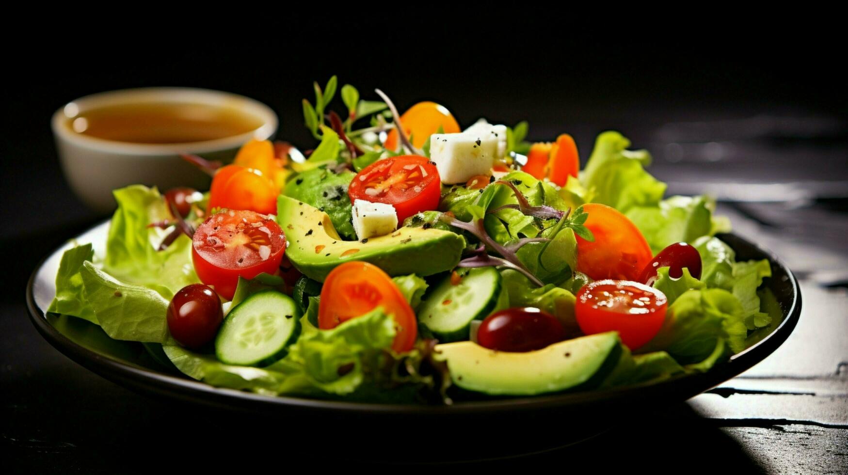 frescor e saudável comendo uma gourmet vegetariano salada foto