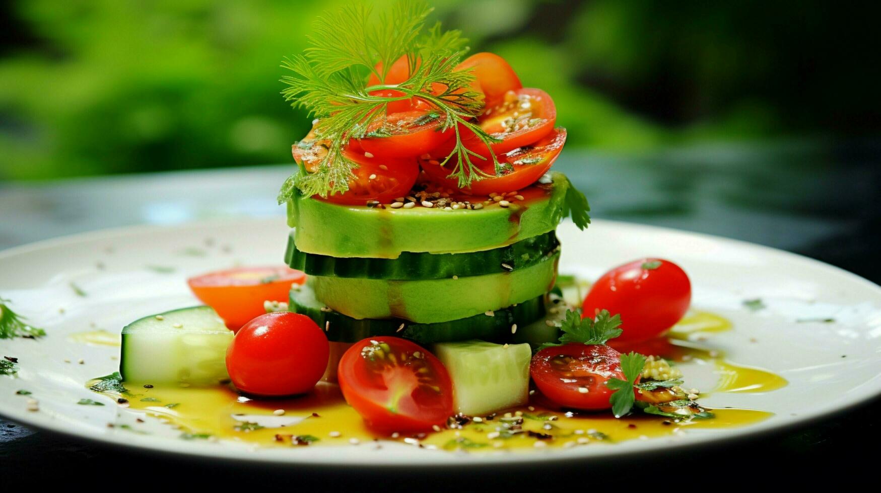 frescor em uma prato gourmet salada pepino abacate foto