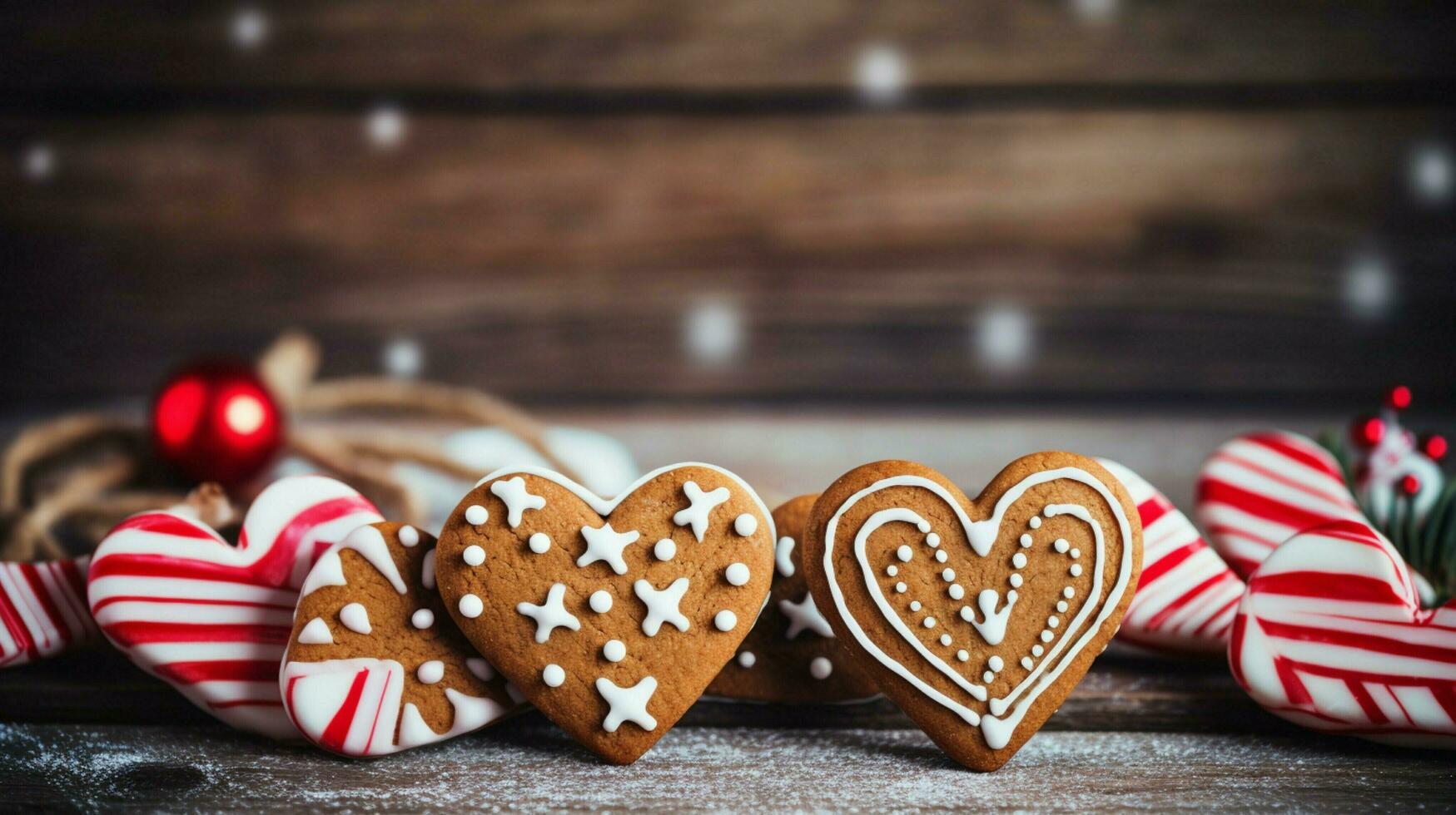 caseiro Pão de gengibre biscoitos com doce bengala decoração foto