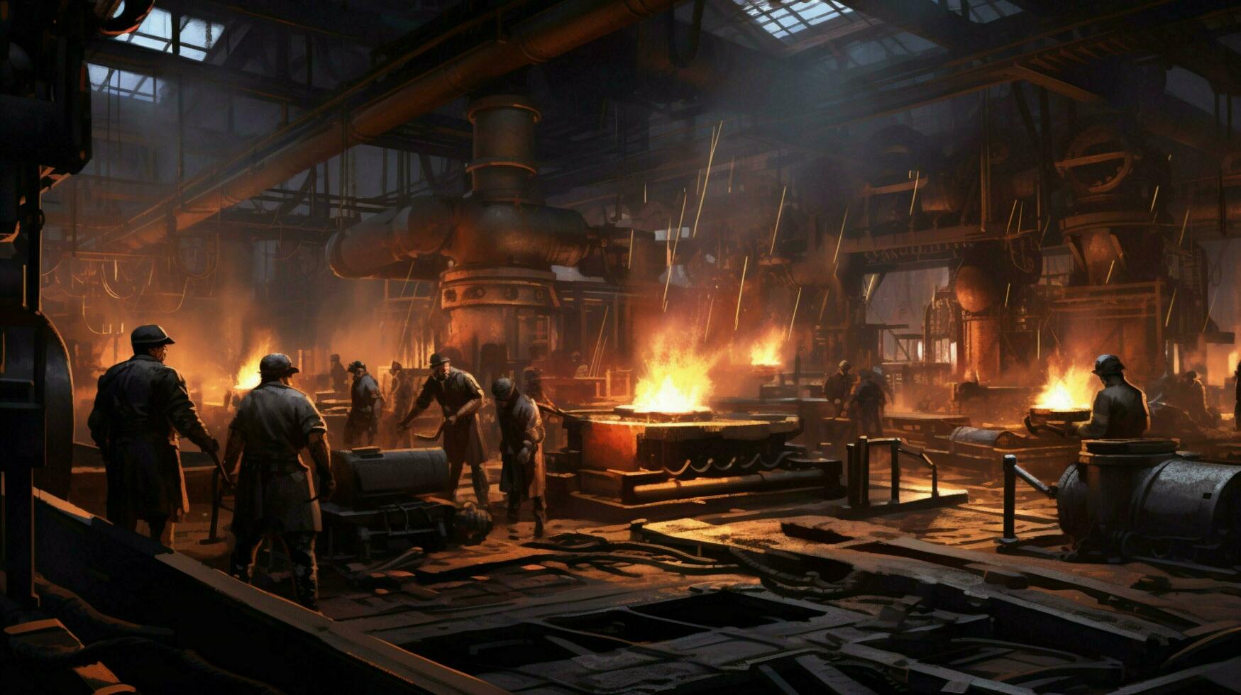 indústria homens trabalhando maquinaria dentro aço fábrica foto