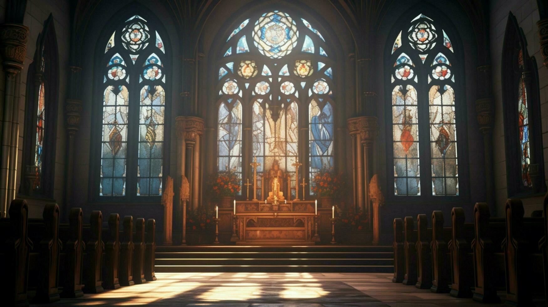 medieval capela com gótico arquitetura manchado vidro foto