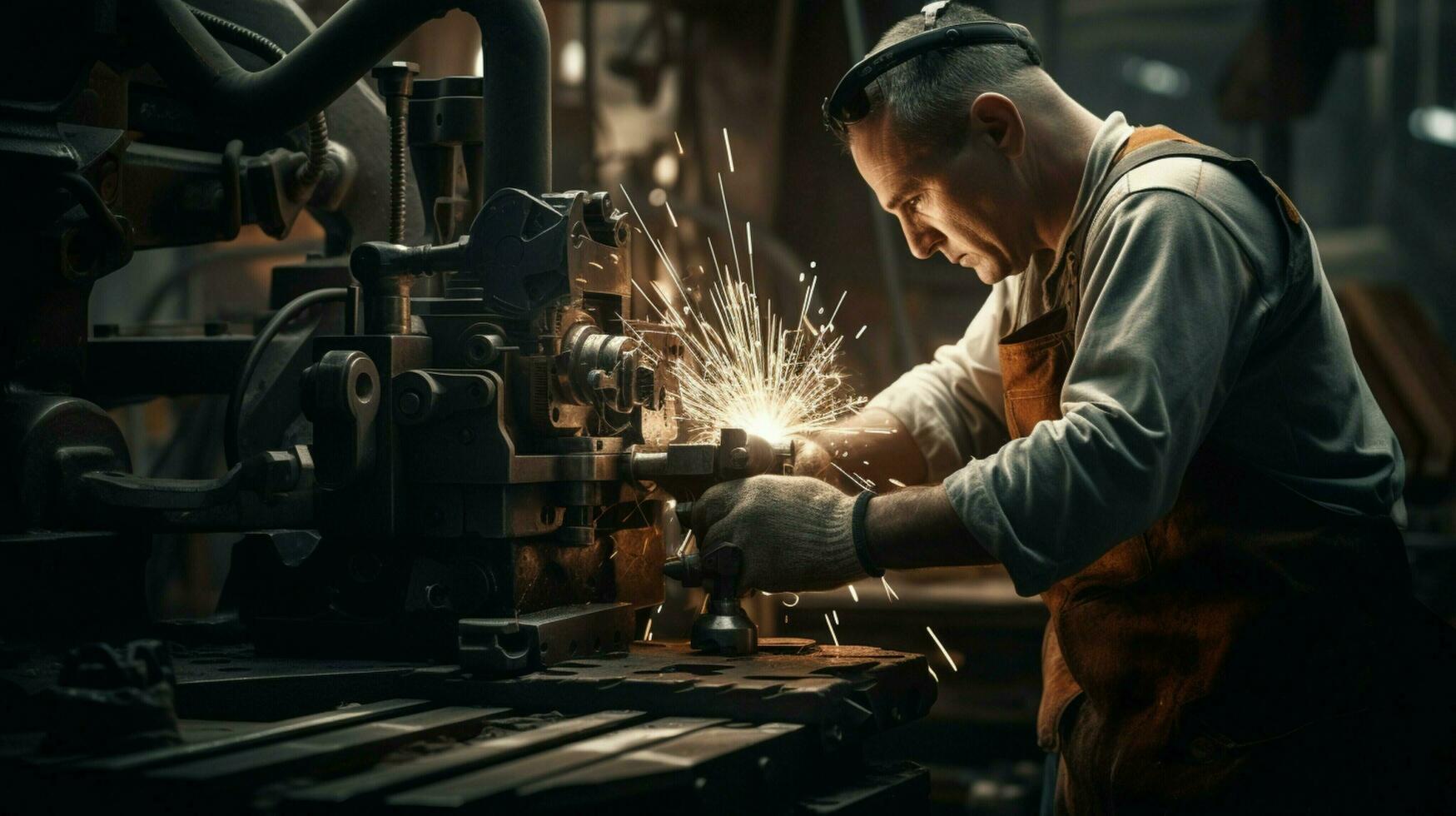 metal trabalhador usando maquinaria dentro industrial oficina foto