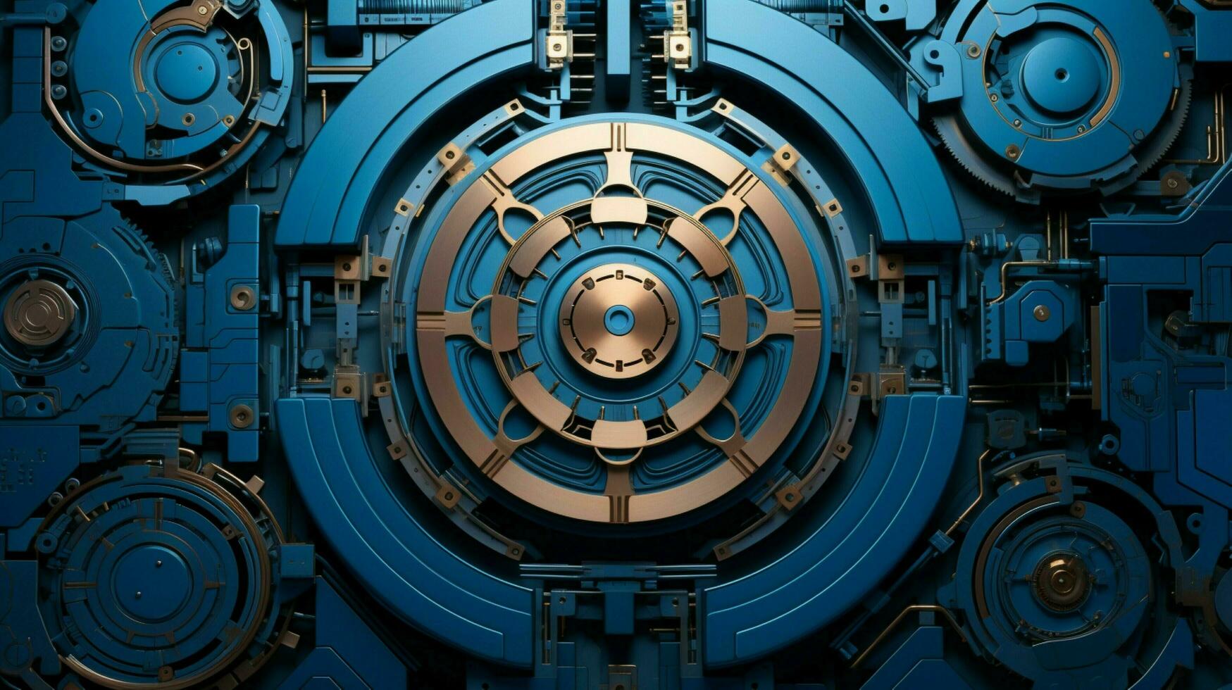 metálico maquinaria dentro azul círculo Alto ângulo Visão foto