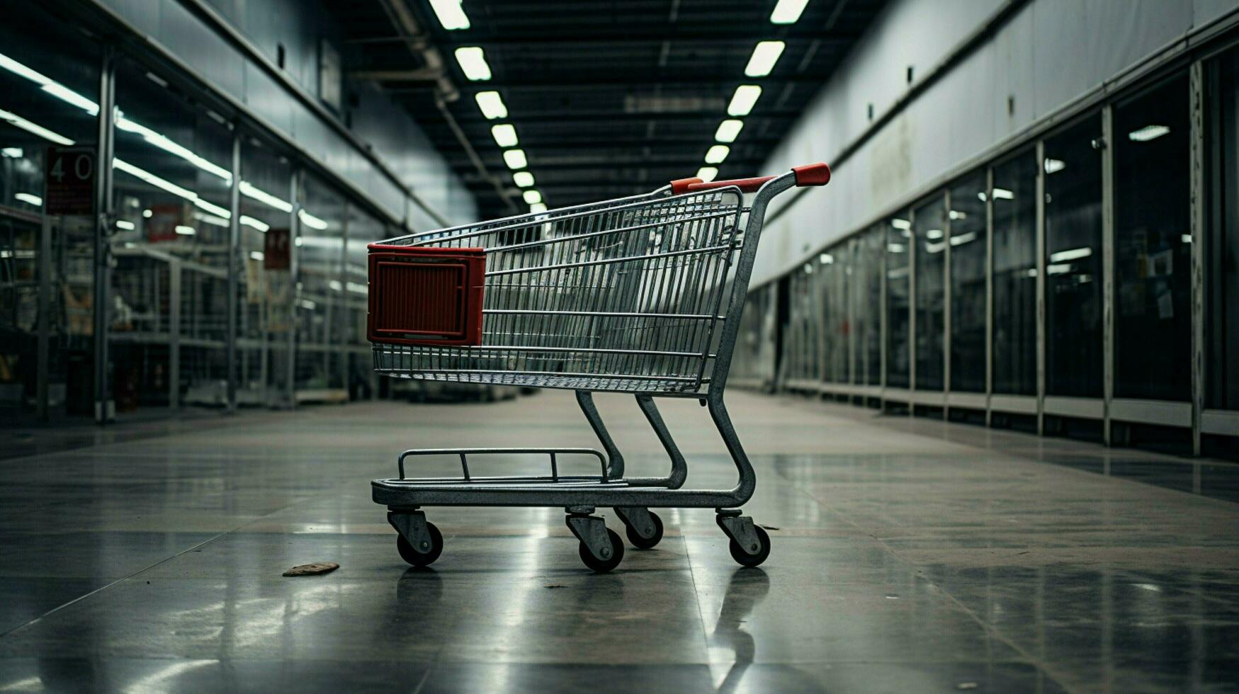 metálico compras carrinho dentro esvaziar supermercado foto