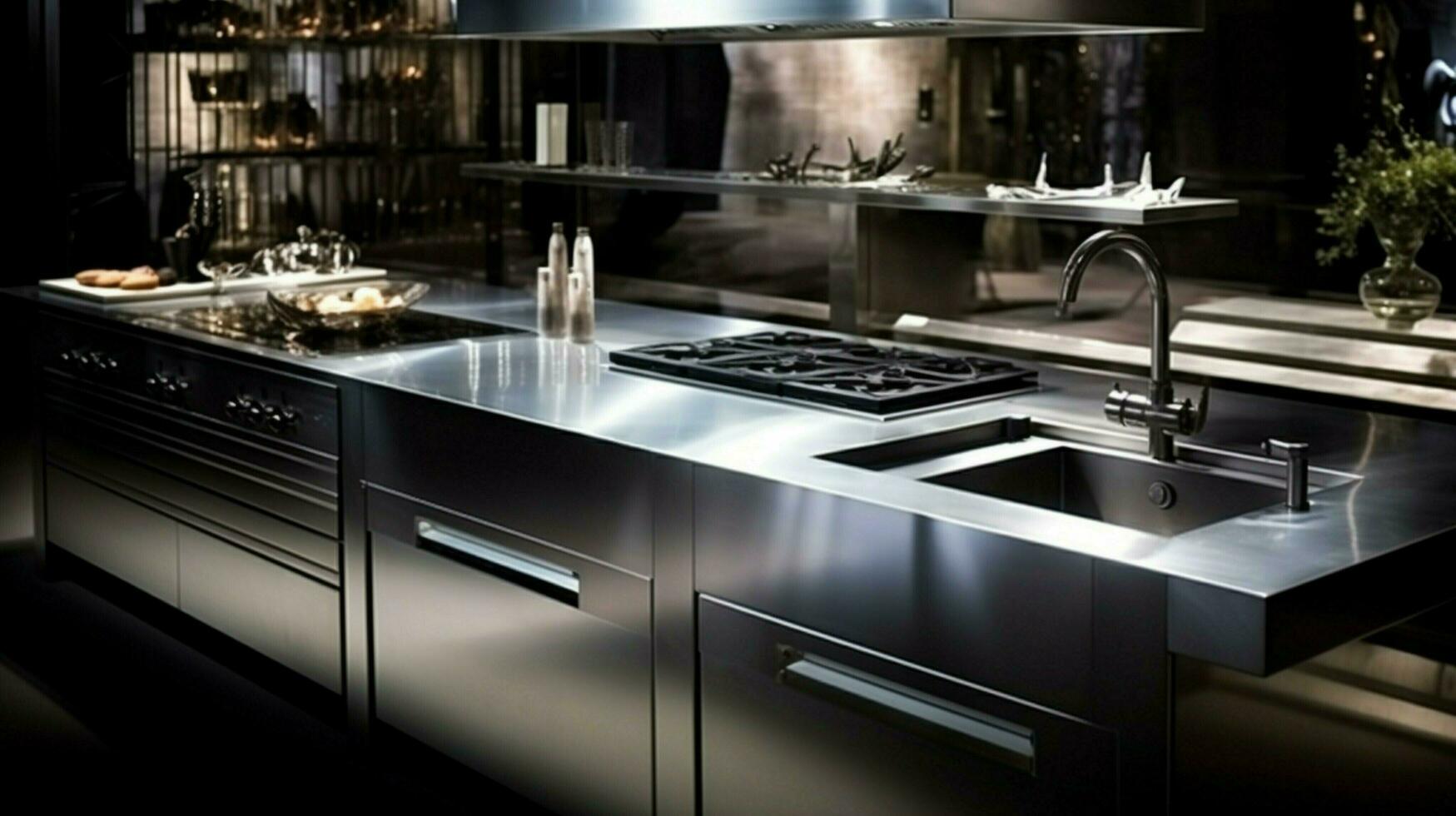 moderno cozinha equipamento dentro inoxidável aço Projeto foto