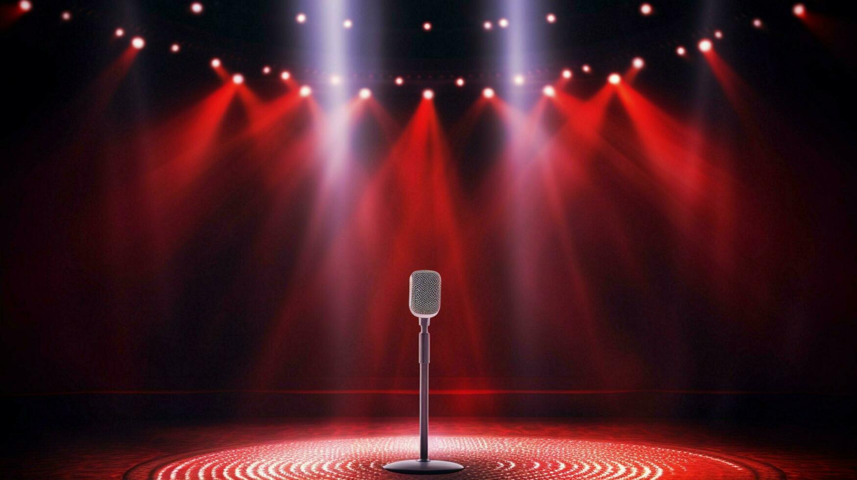 moderno Holofote ilumina microfone em etapa teatro foto