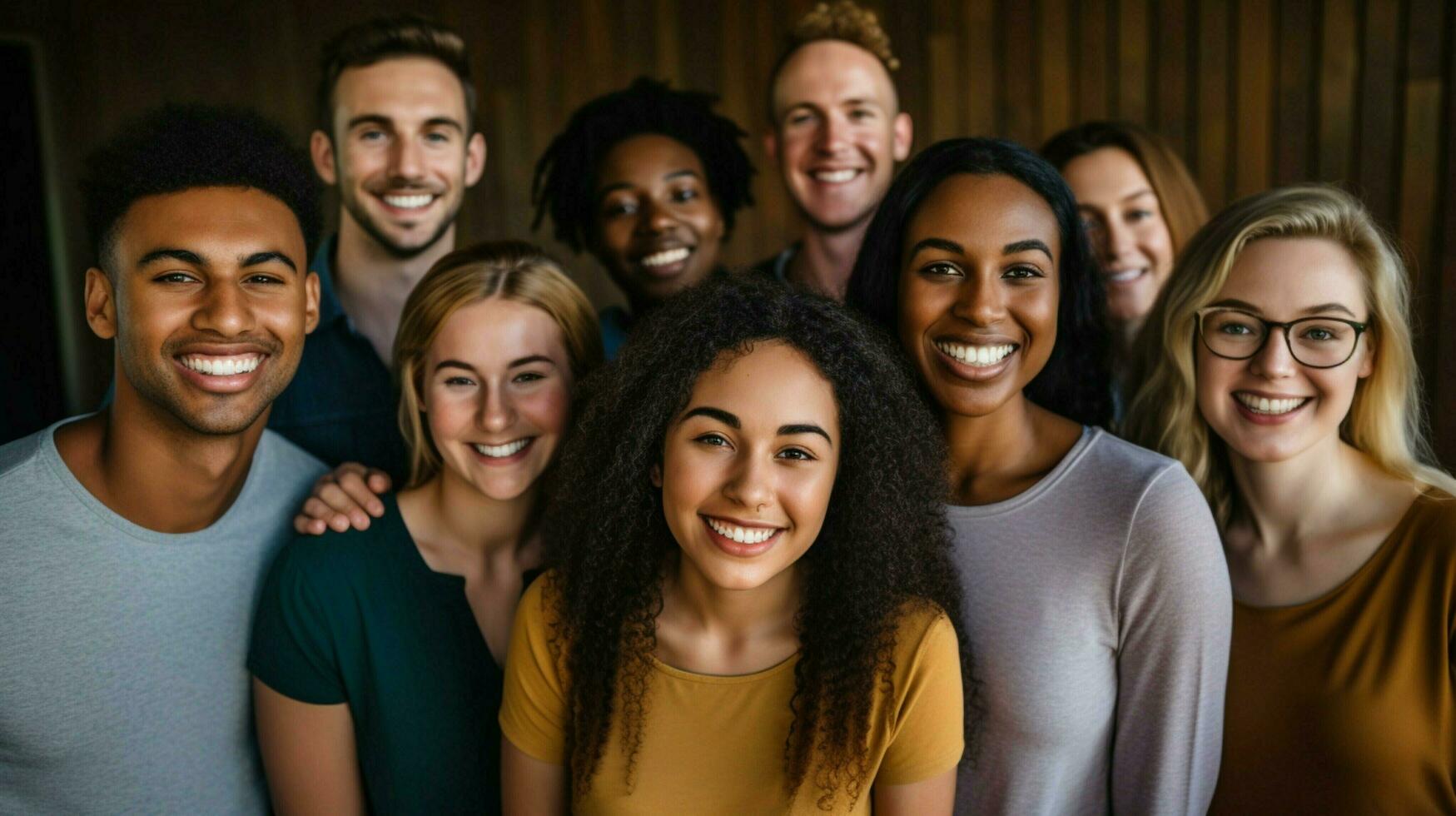 multi étnico grupo do jovem adultos sorridente alegremente foto