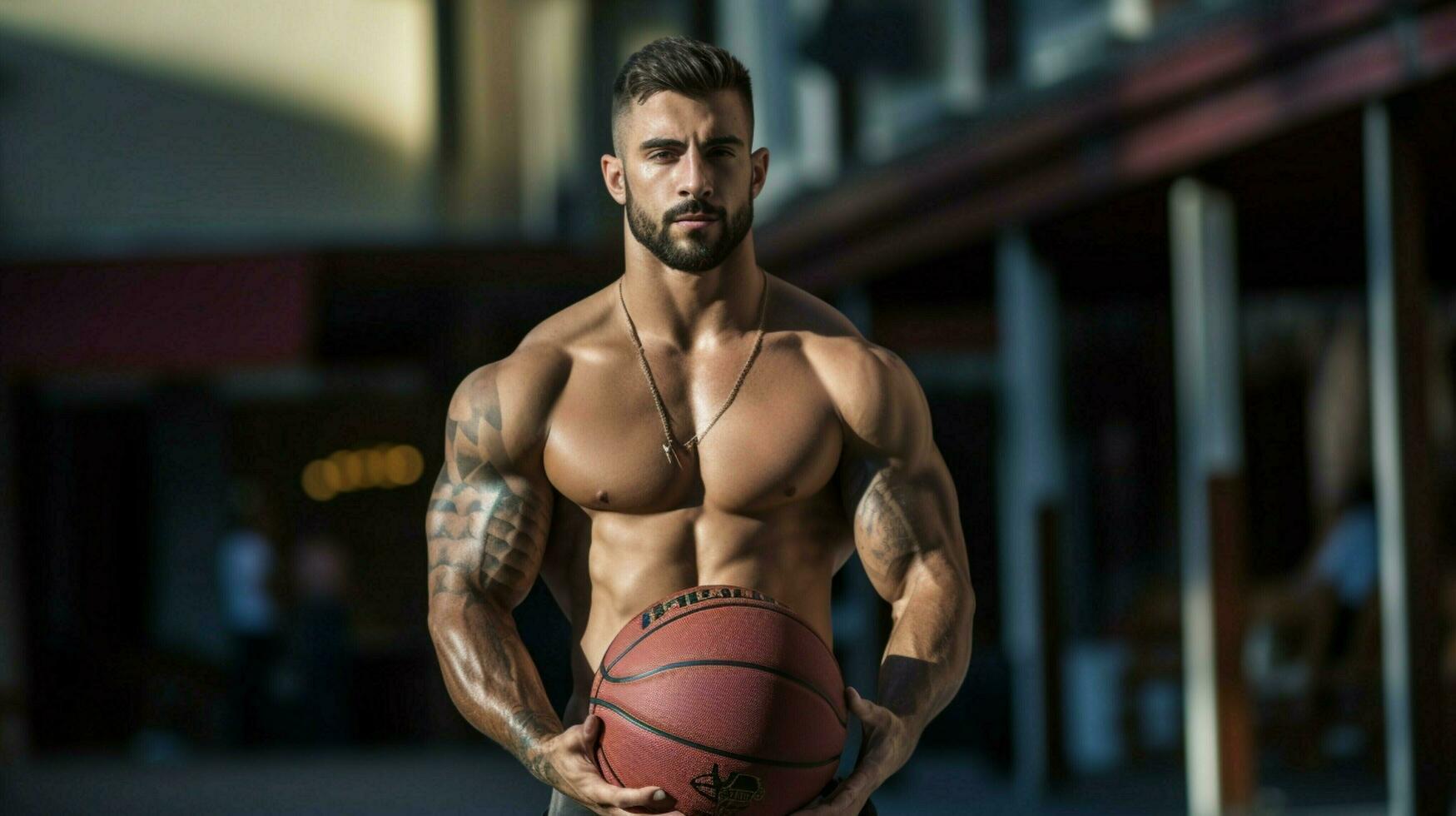 muscular basquetebol jogador segurando bola com confiança foto