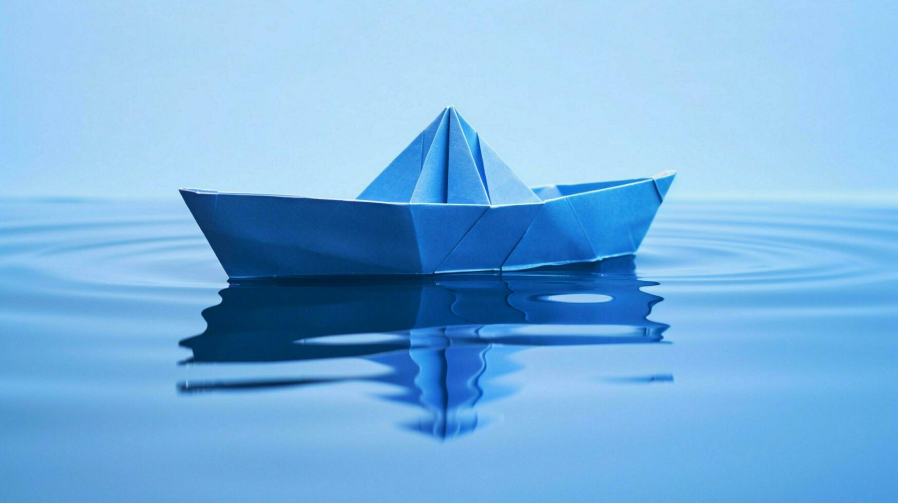 origami papel barco velas em azul água uma criativo viagem foto