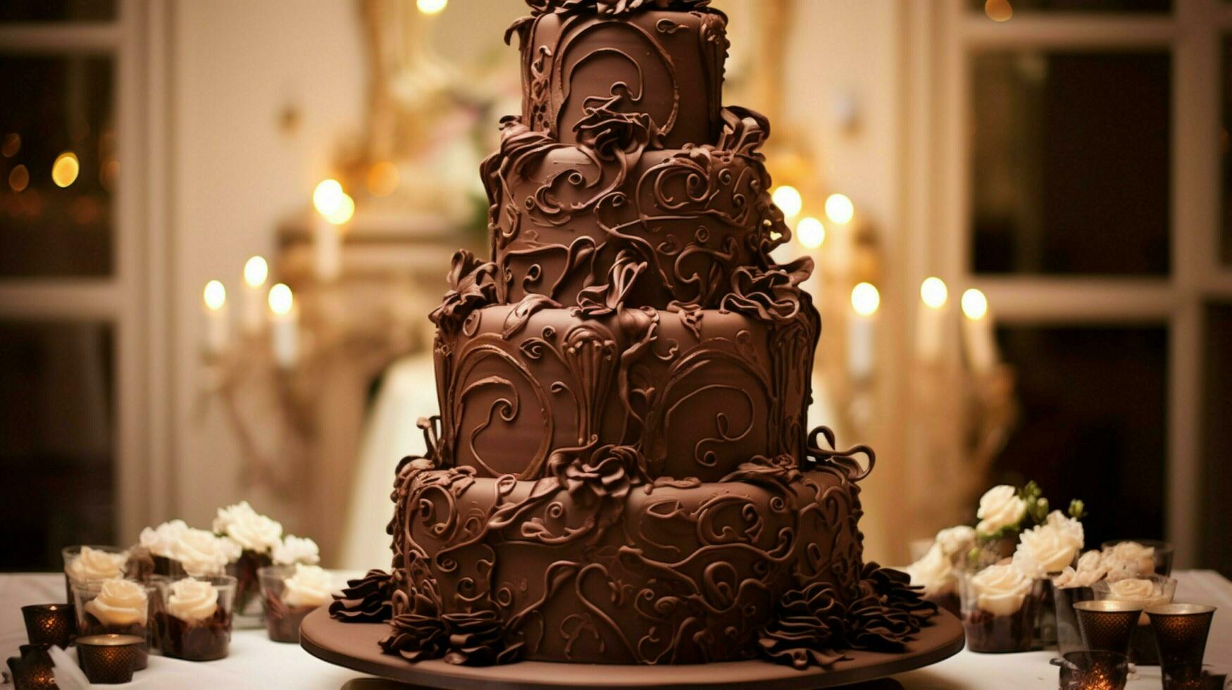 romântico Casamento celebração com ornamentado chocolate Casamento foto