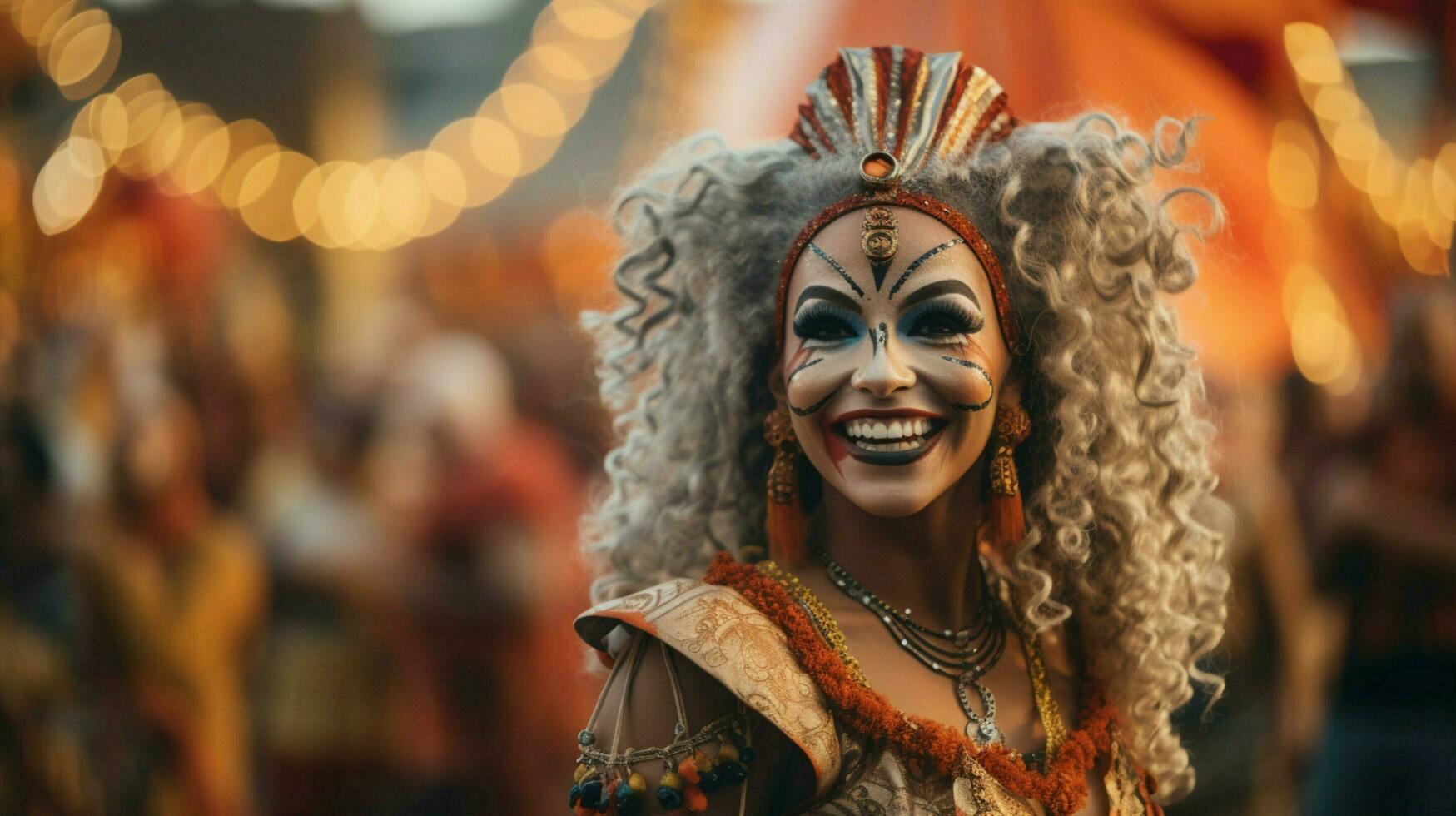 sorridente mulher dentro tradicional traje comemora dia das Bruxas foto