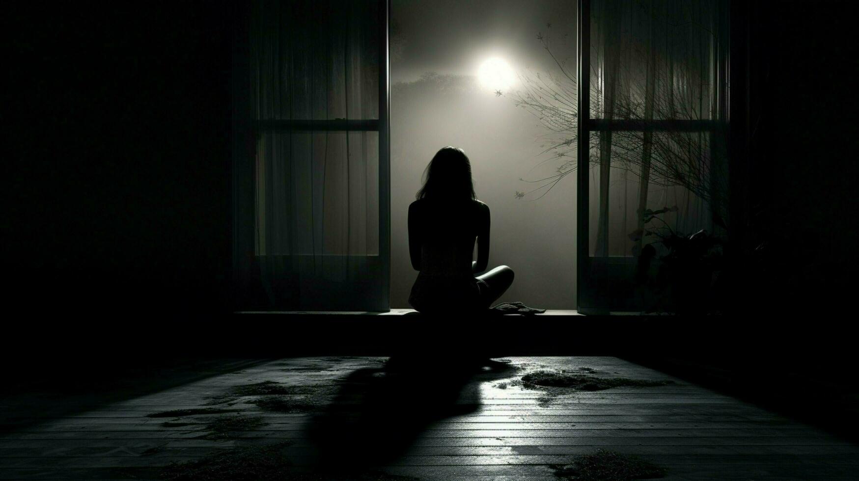 solidão e desespero sentado dentro a sombras foto