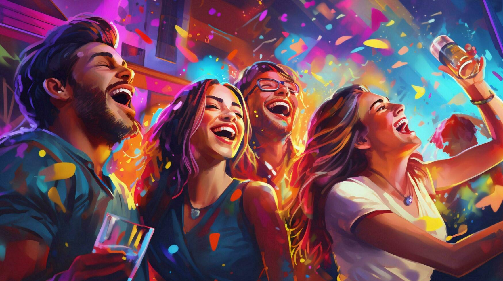 jovem adultos desfrutando uma alegre vida noturna festa foto