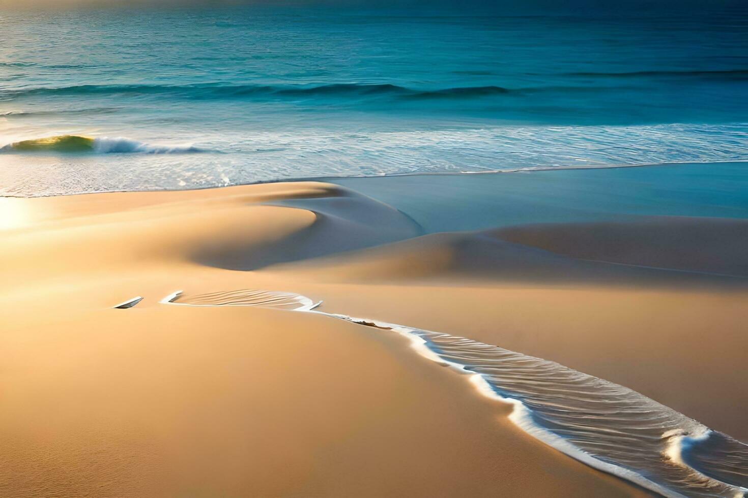 uma de praia com ondas e areia. gerado por IA foto