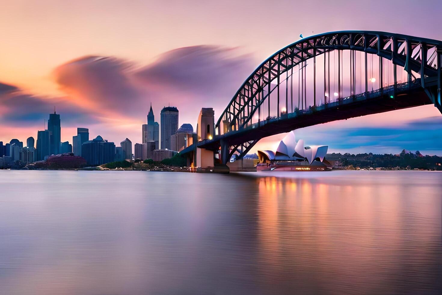 a Sydney Porto ponte às pôr do sol. gerado por IA foto