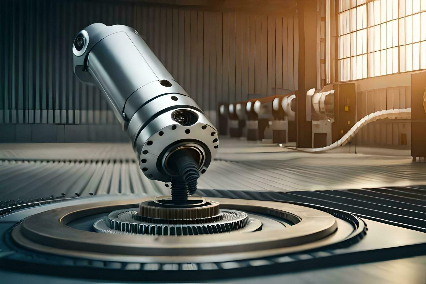 uma robô é sentado em uma máquina dentro uma fábrica. gerado por IA foto
