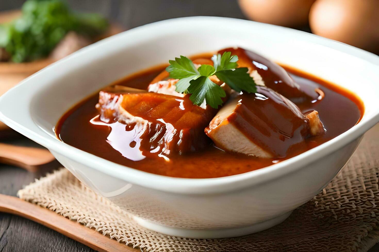 chinês carne de porco e legumes dentro molho. gerado por IA foto