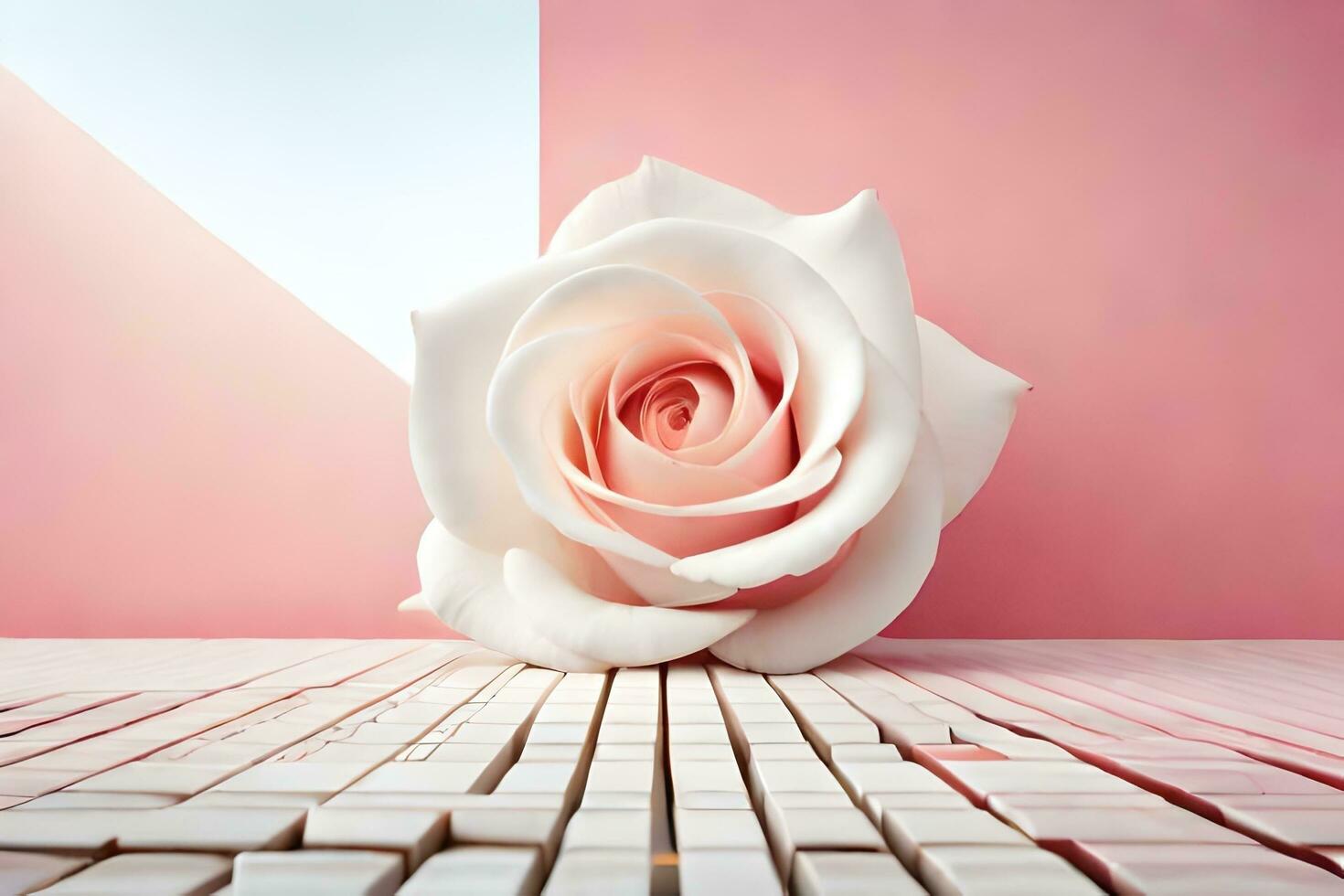 uma branco rosa senta em topo do uma teclado. gerado por IA foto