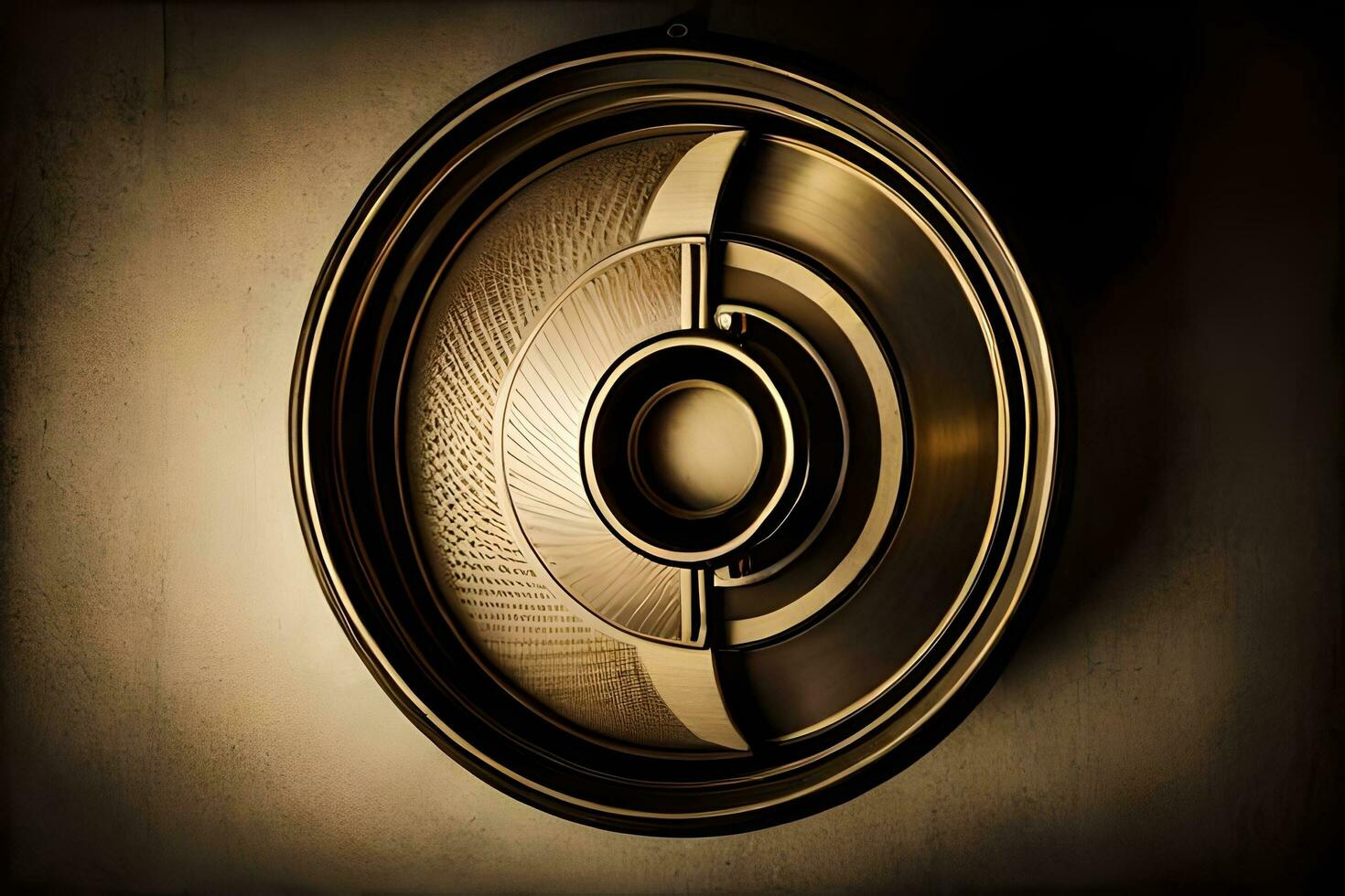 uma circular metal objeto em uma muro. gerado por IA foto