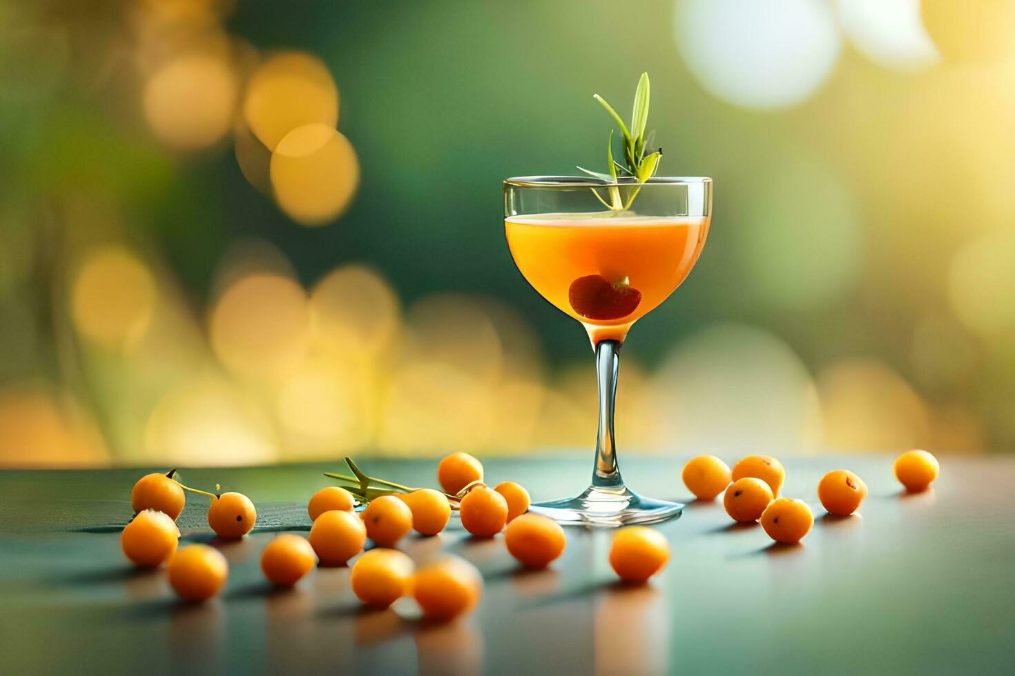 uma vidro do laranja suco com uma raminho do hortelã. gerado por IA foto