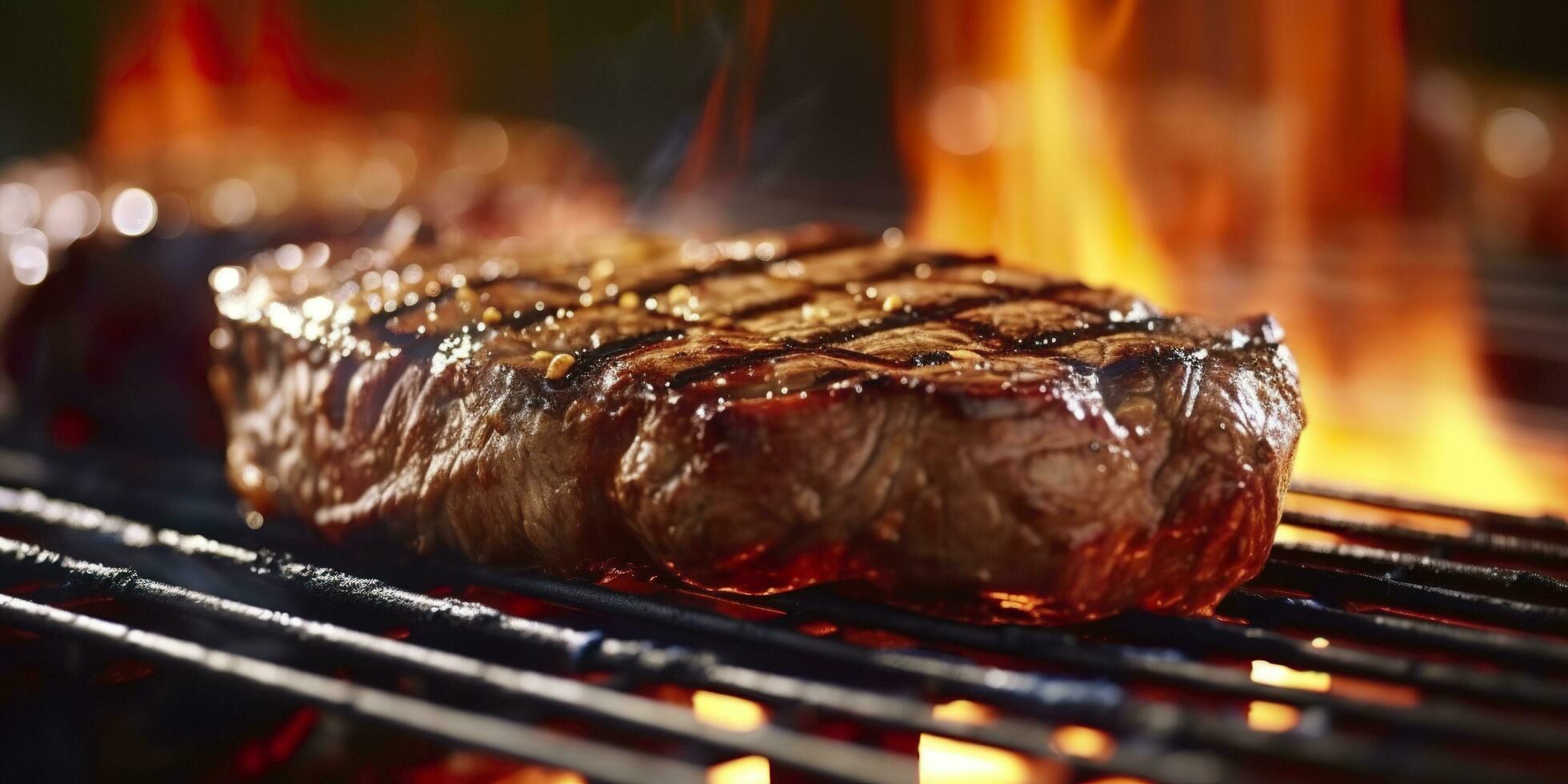 carne lombo bife grelhar em uma flamejante grade. generativo ai foto