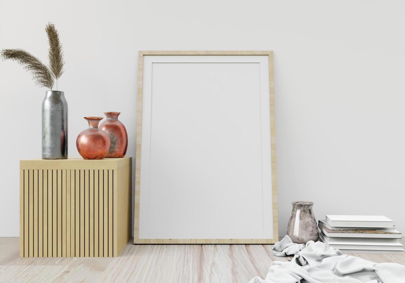 moldura de parede da sala de estar com vaso de flores, estilo 3D foto