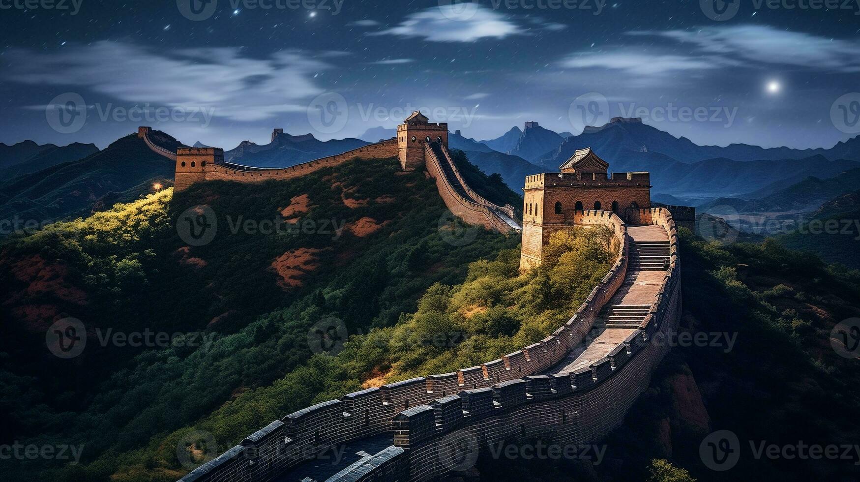 noite Visão do a ótimo parede do China. generativo ai foto