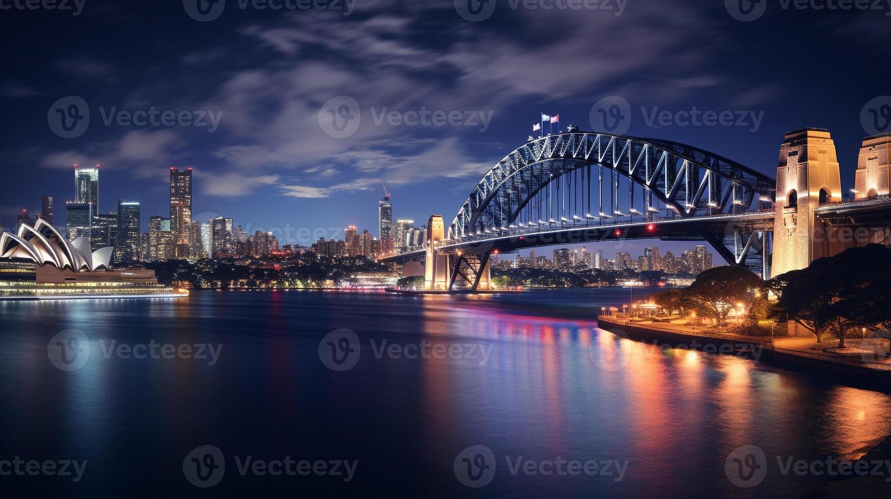 noite Visão do Sydney Porto ponte. generativo ai foto