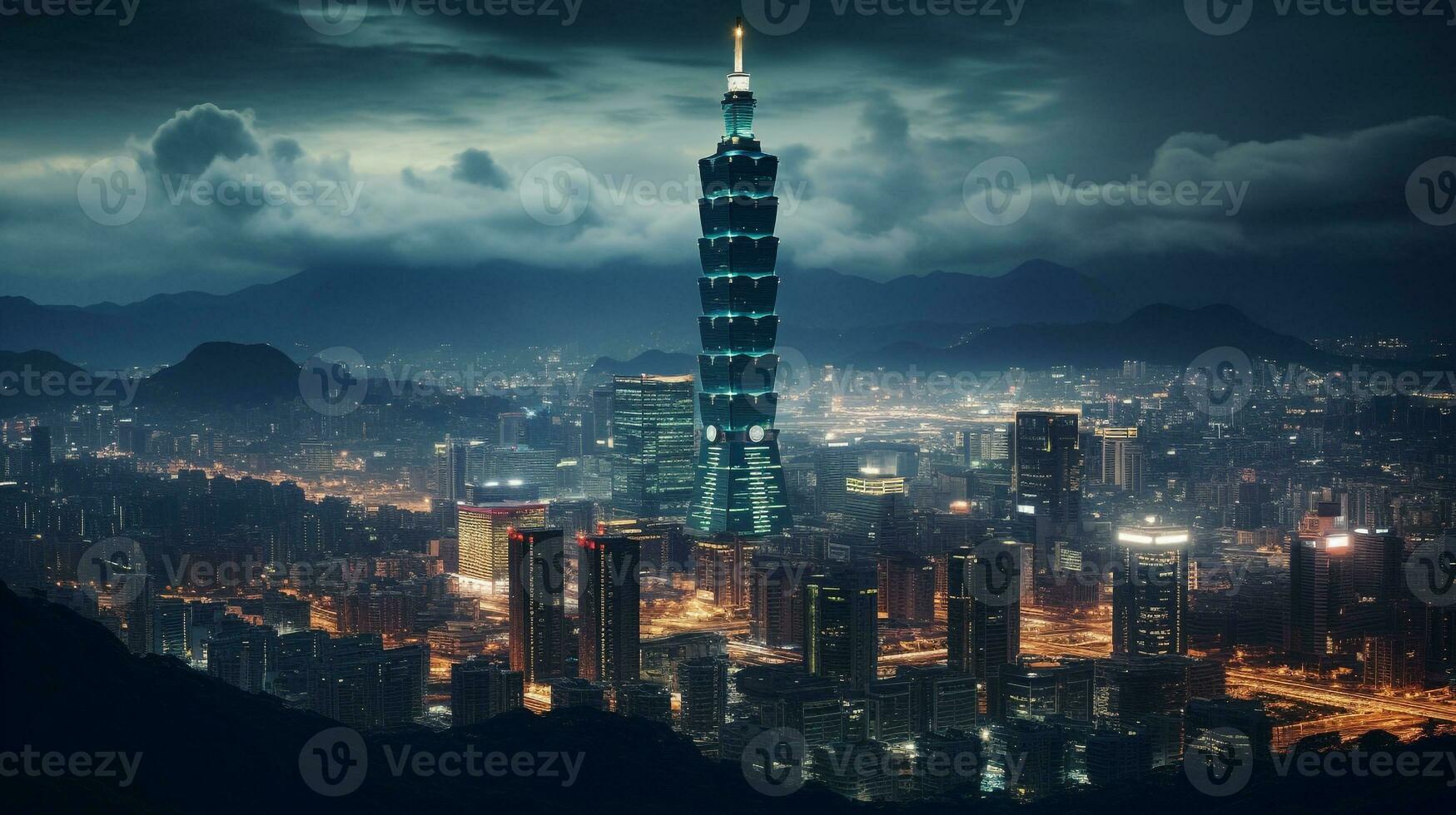 noite Visão do Taipei 101. generativo ai foto