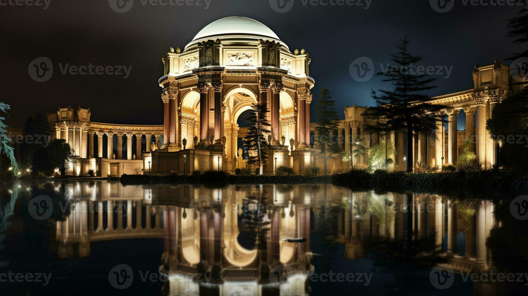 noite Visão do Palácio do bem artes. generativo ai foto