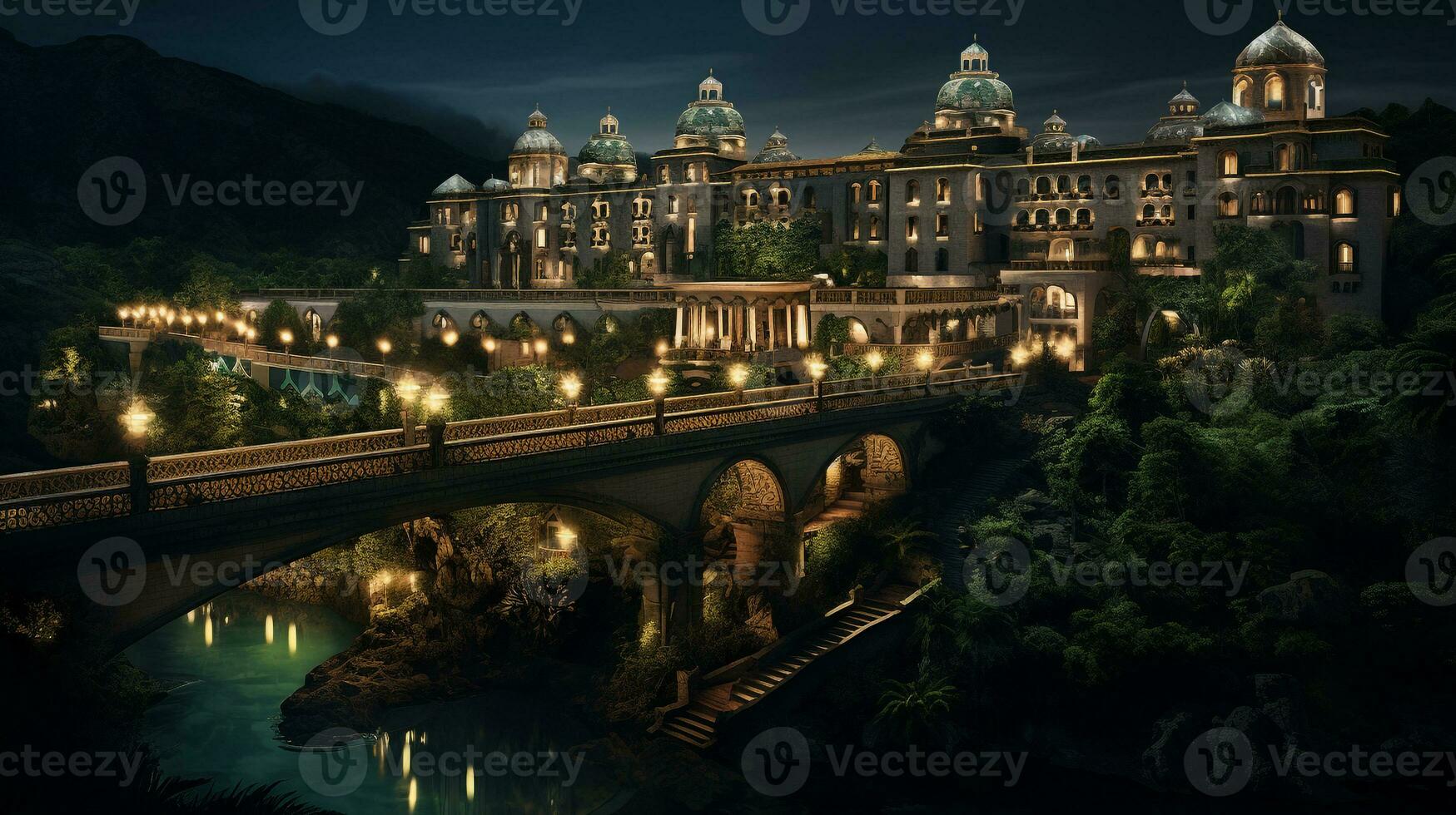 noite Visão do Palácio do a perdido cidade. generativo ai foto