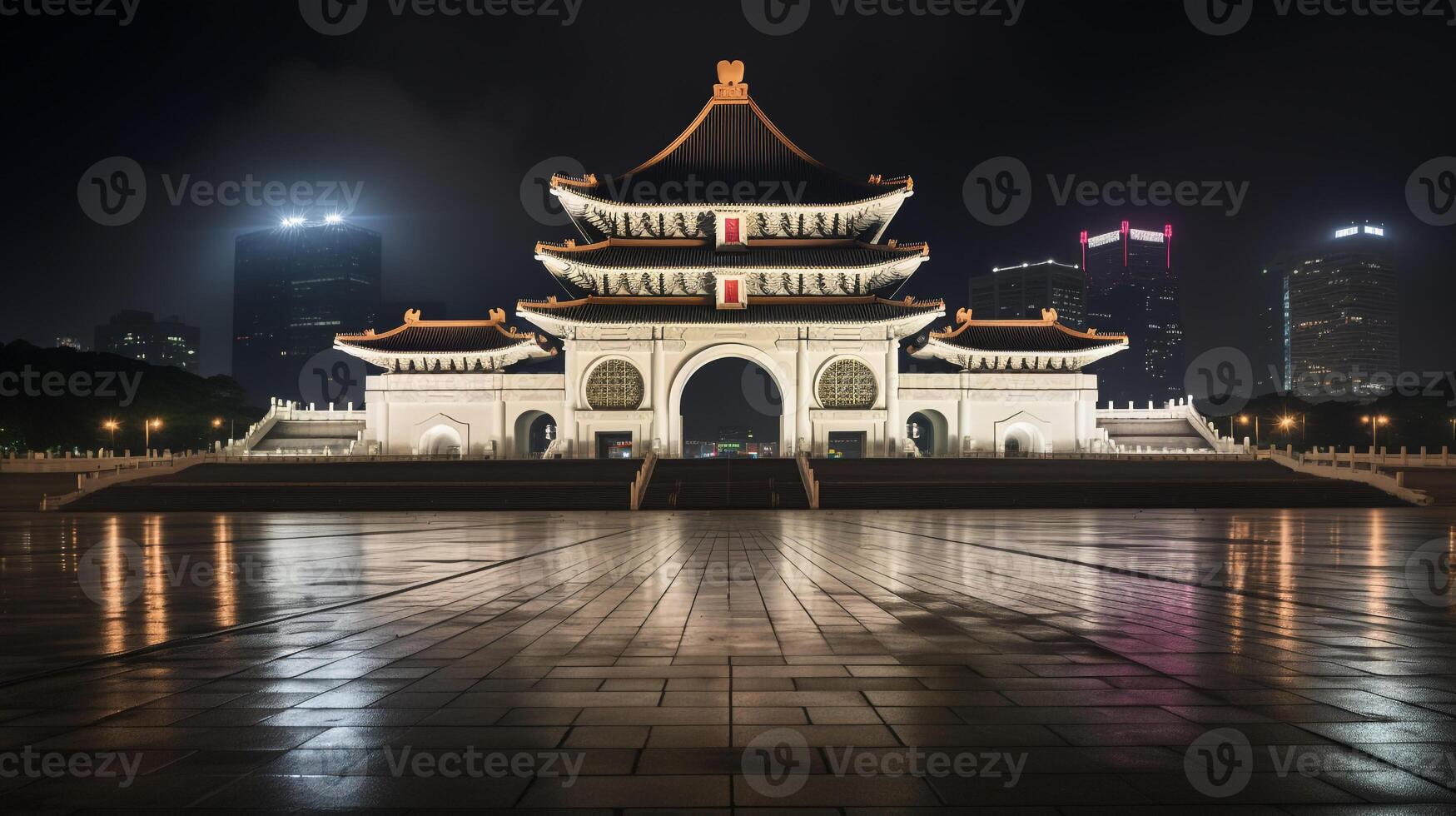 noite Visão do nacional Chiang kai-shek memorial corredor. generativo ai foto