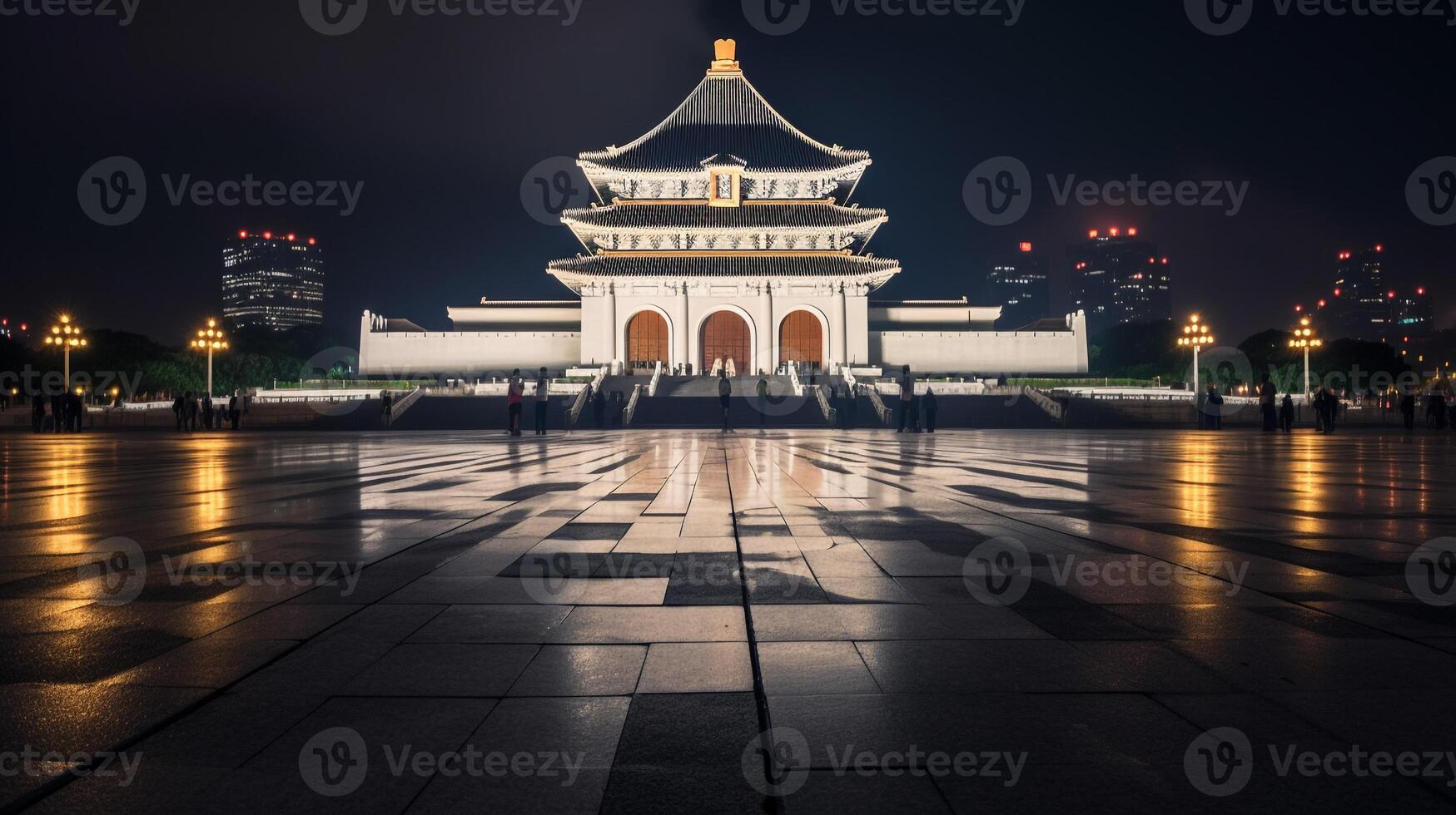 noite Visão do nacional Chiang kai-shek memorial corredor. generativo ai foto