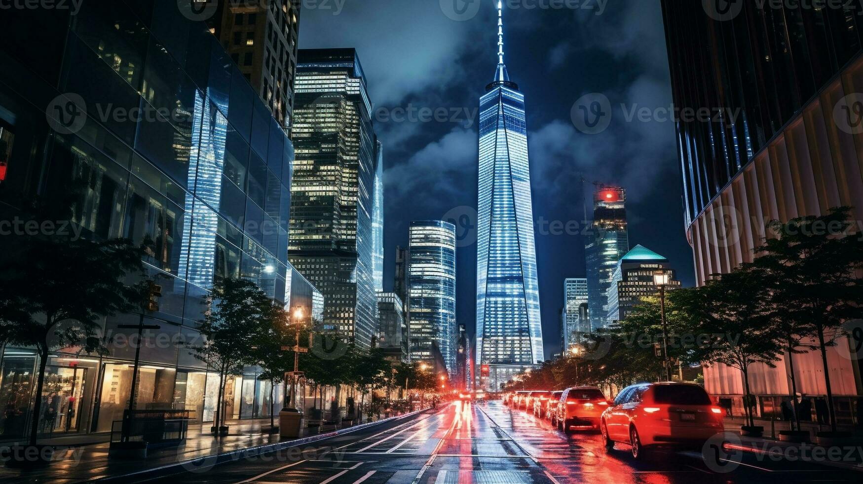 noite Visão do 1 mundo comércio Centro. generativo ai foto