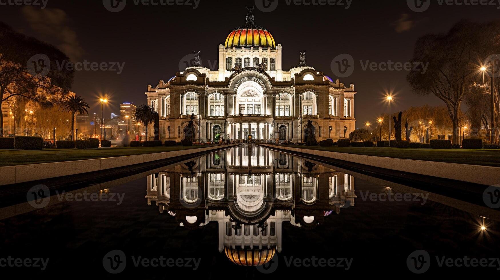 noite Visão do palácio de Bellas artes. generativo ai foto