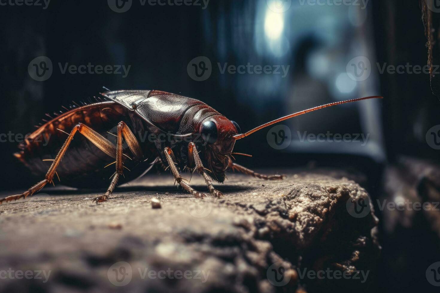 uma fechar - acima do uma barata dentro urbano beco. generativo ai foto