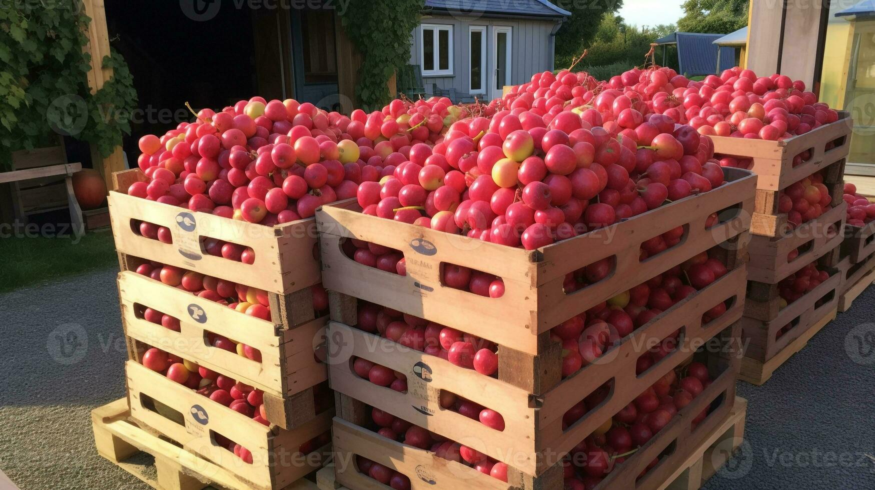 recentemente escolhido Rukem fruta a partir de jardim colocada dentro a caixas. generativo ai foto