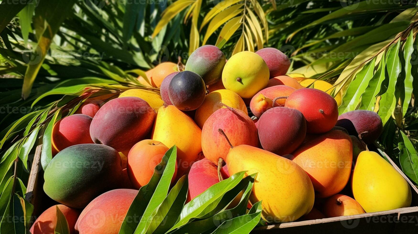 recentemente escolhido mundu fruta a partir de jardim colocada dentro a caixas. generativo ai foto