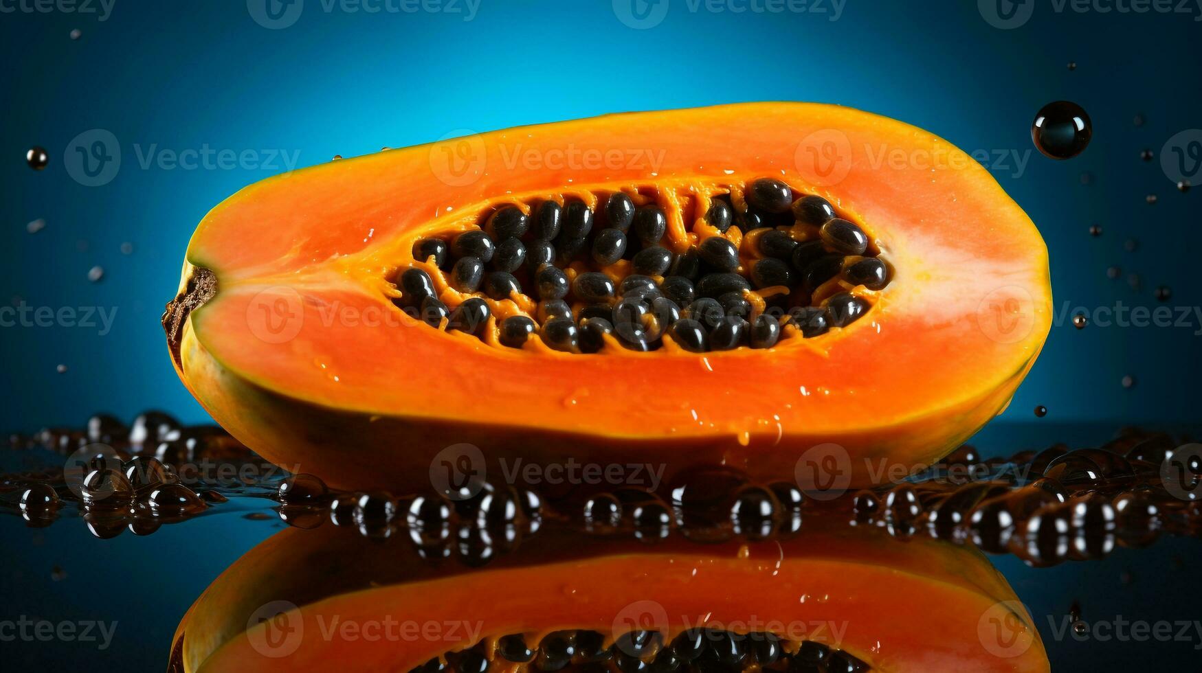 foto do mamão fruta metade contra uma colorida abstrato fundo. generativo ai